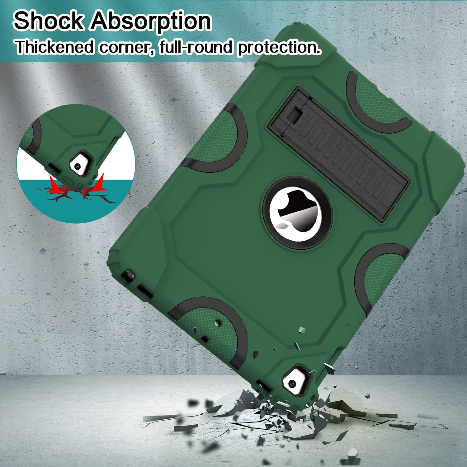 Shockproof Rugged Protective Case for iPad 9.7 Inch - Compatible with iPad 6th/5th Gen (2018/2017), iPad Air 2/1st Gen, iPad Pro 9.7 (2016) | Heavy Duty Cover in Alpine Green | Perfect for Outdoor Adventures, Travel & Daily Protection