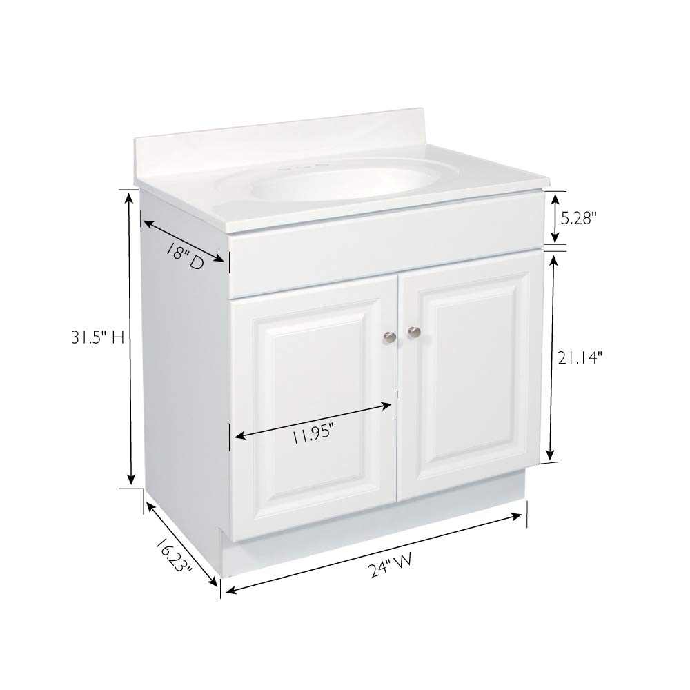 Wyndham 24-Inch White Bathroom Vanity Cabinet with Sink - Easy to Assemble, Modern Bathroom Storage Solution for Small Spaces, Perfect for Apartments and Powder Rooms