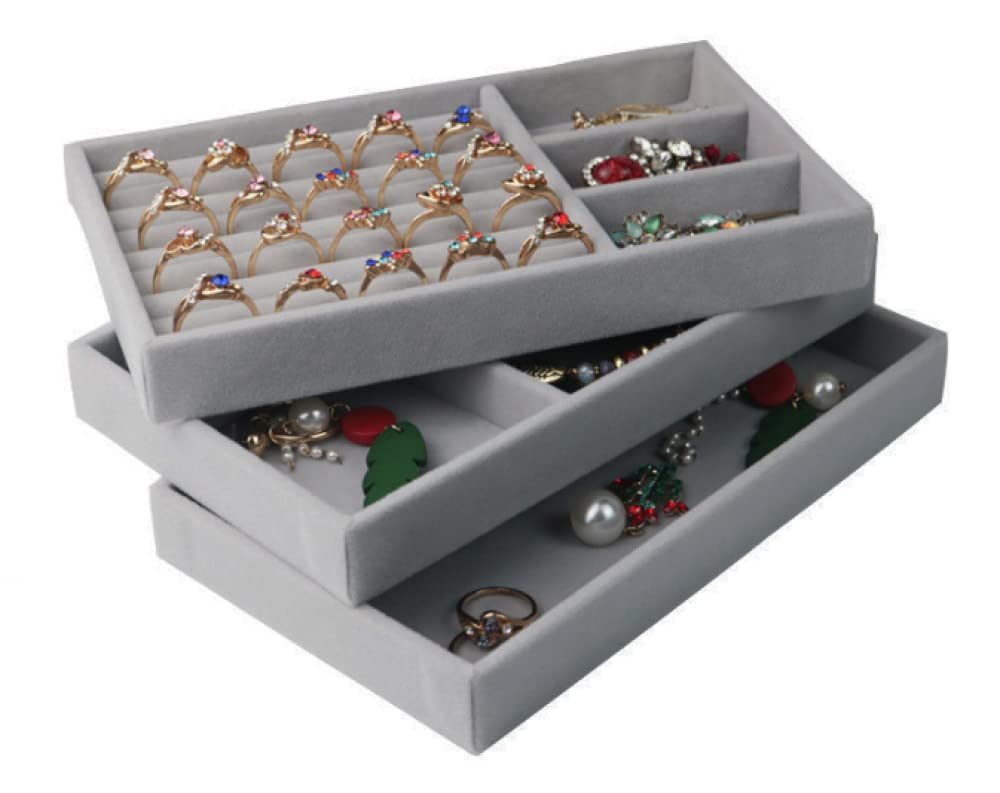 Velvet Jewelry Organizer Drawer - Stackable Jewelry Box Insert with Soft Fabric Trays | Perfect for Necklace, Ring & Earring Storage in Bedroom, Closet or Travel