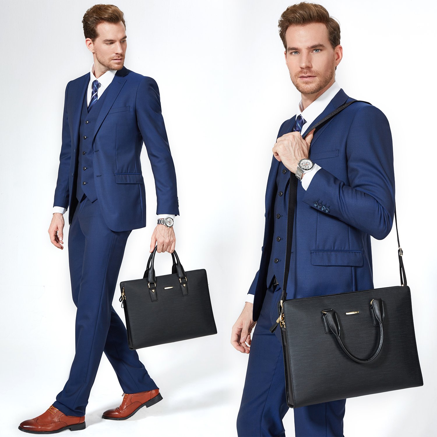 BOSTANTEN Genuine Leather Slim Laptop Briefcase for Men & Women - Professional Business Bag for Lawyers, Office, and Travel - Durable & Stylish Work Bag for Daily Commute and Meetings