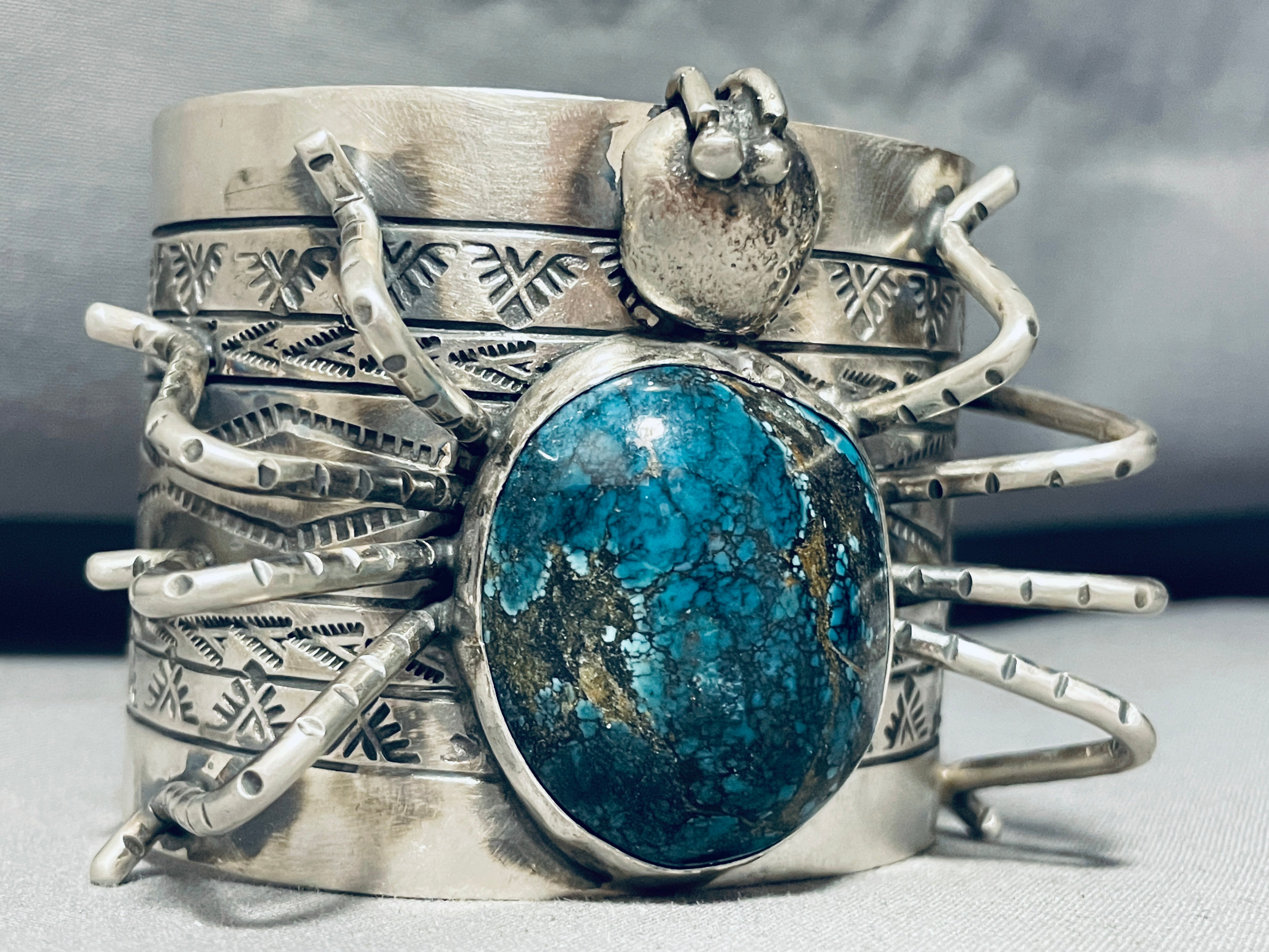 Authentic Navajo Spider Turquoise Sterling Silver Bracelet - 181 Grams - Handmade Native American Jewelry for Women - Perfect for Boho Fashion, Spiritual Healing & Gift Giving