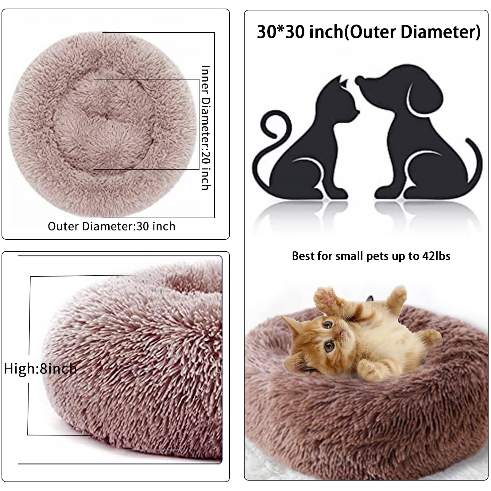 Nisrada 30 Inch Washable Round Dog Bed for Small Medium Large Dogs - Calming Soft Pet Bed with Non-Slip Bottom - Perfect for Puppies, Kittens & Pets in Living Room, Bedroom or Crate