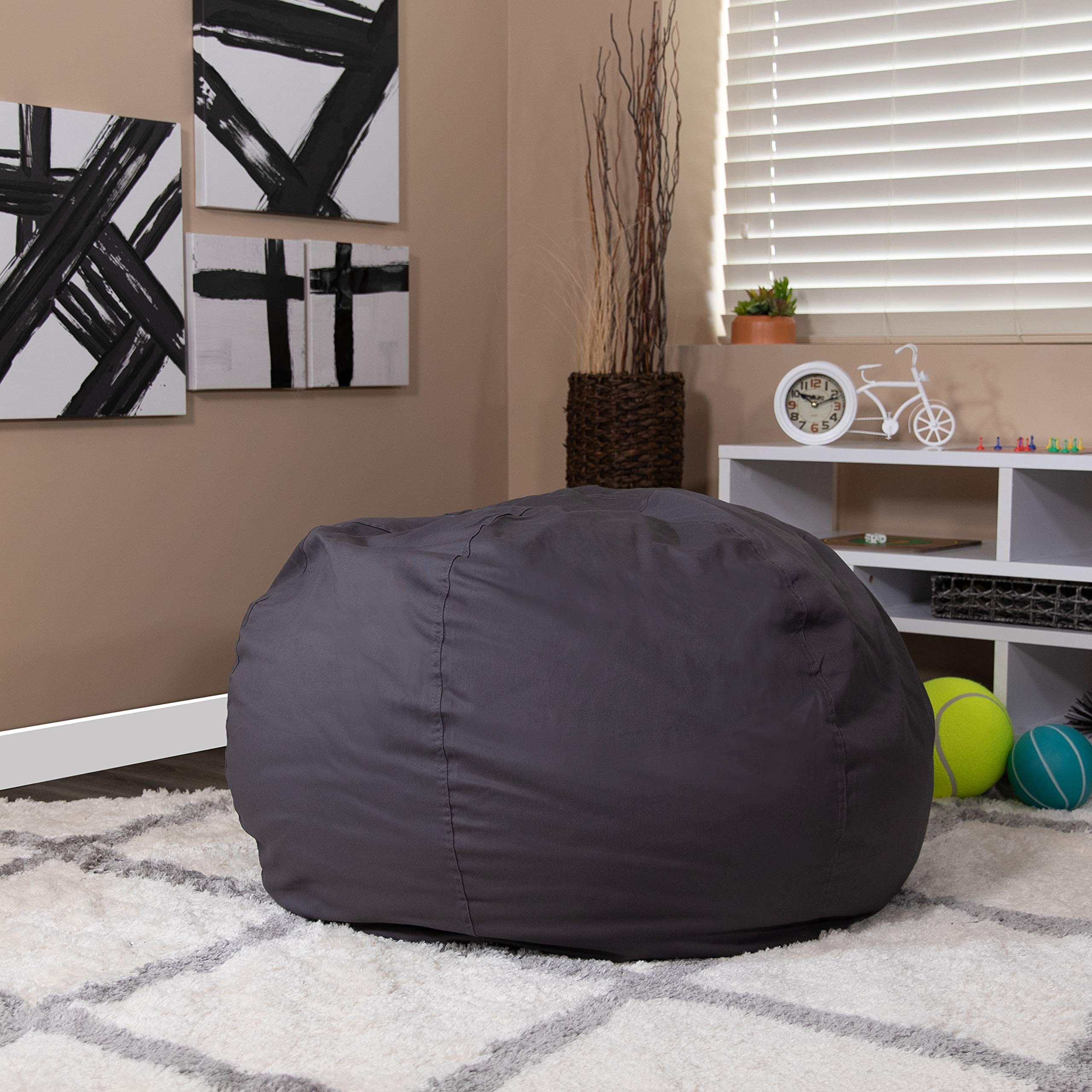 Emma & Oliver Oversized Solid Gray Bean Bag Chair - Large Comfortable Lounger for Kids, Teens & Adults - Perfect for Living Room, Bedroom, Dorm & Game Room Relaxation