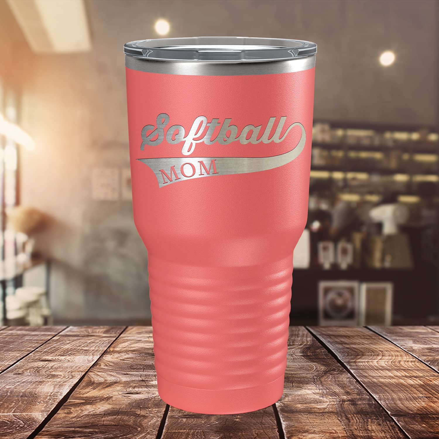 30 oz Stainless Steel Tumbler with Lid - Laser Engraved Softball Mom Design, Insulated Cup for Hot & Cold Drinks - Perfect Softball Gift for Players & Fans - Great for Games, Practice & Tailgating