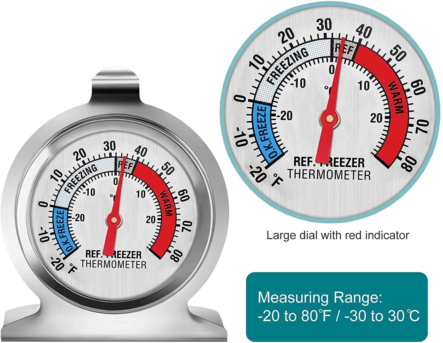 Refrigerator Thermometer - Large Dial Freezer Thermometer (3 Pack) | Accurate Temperature Monitor for Fridge, Freezer & Cooler | Perfect for Food Safety, Home Kitchen & Commercial Use