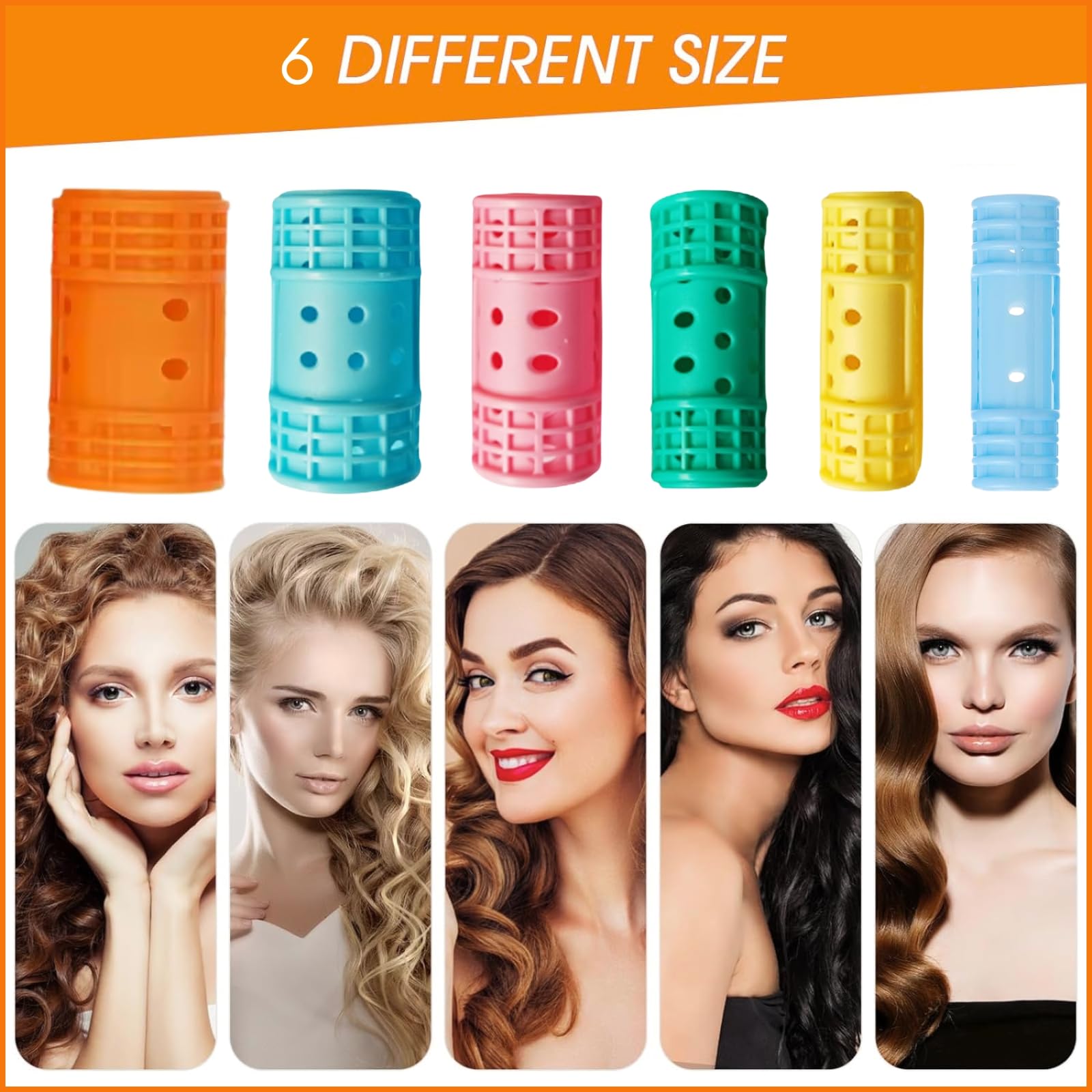 Professional Magnetic Snap-On Hair Rollers for Women & Girls - 6-Piece Orange Plastic Hair Curlers for Styling & Volumizing - Perfect for Home, Salon & Party Hairstyles