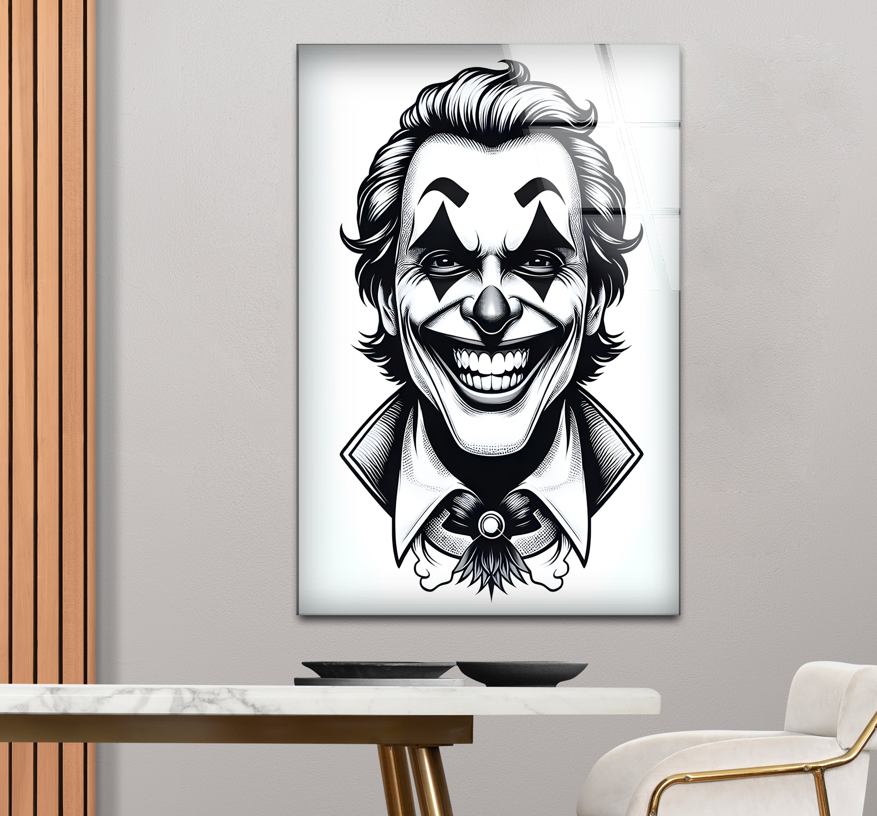 Joker Black & White Portrait Glass Wall Art - Premium Home & Office Decor for Superhero Fans & Movie Lovers