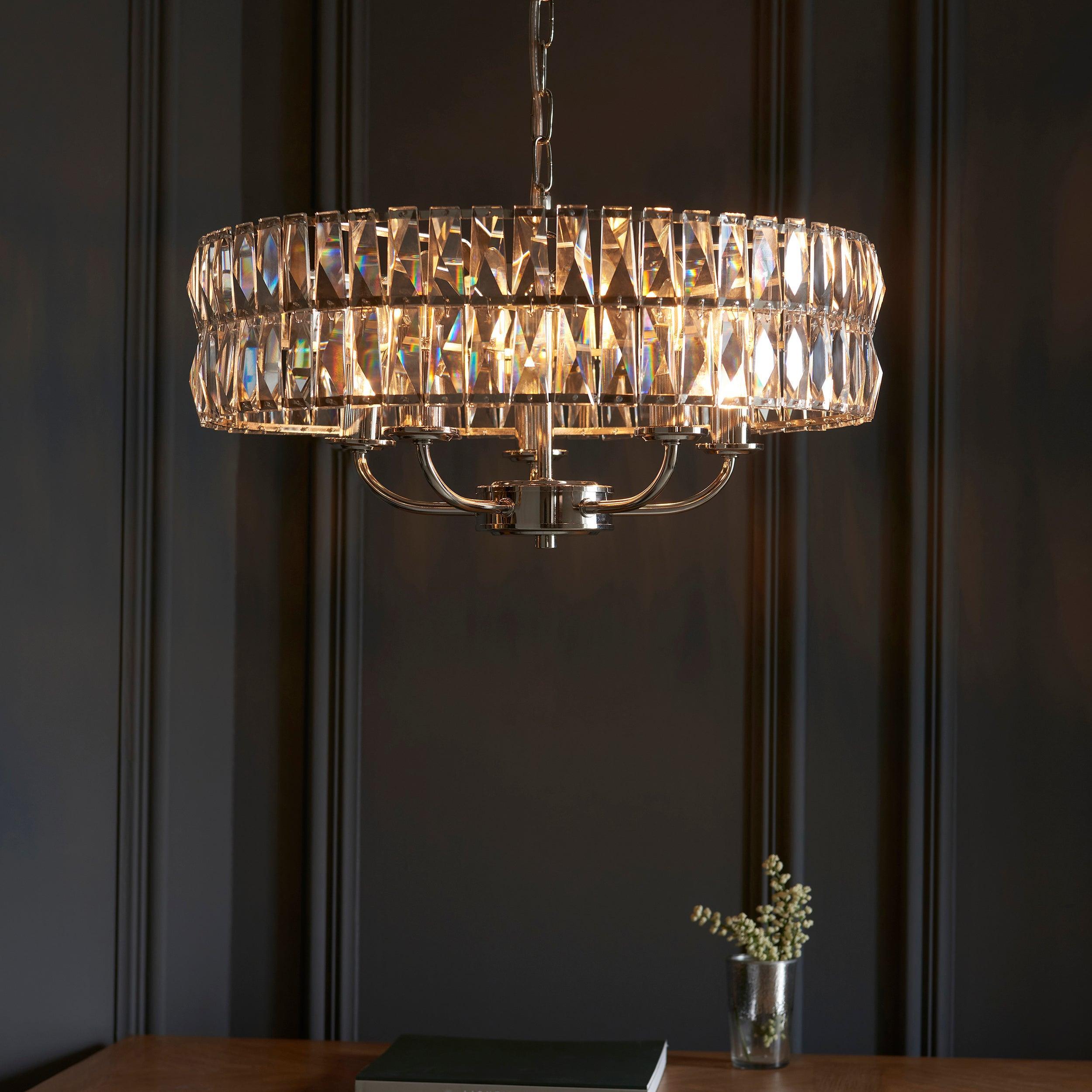 Clifton 5-Light Modern Chandelier - Brushed Nickel Finish with Clear Cut Glass Pendant Lighting for Dining Room, Kitchen Island or Entryway