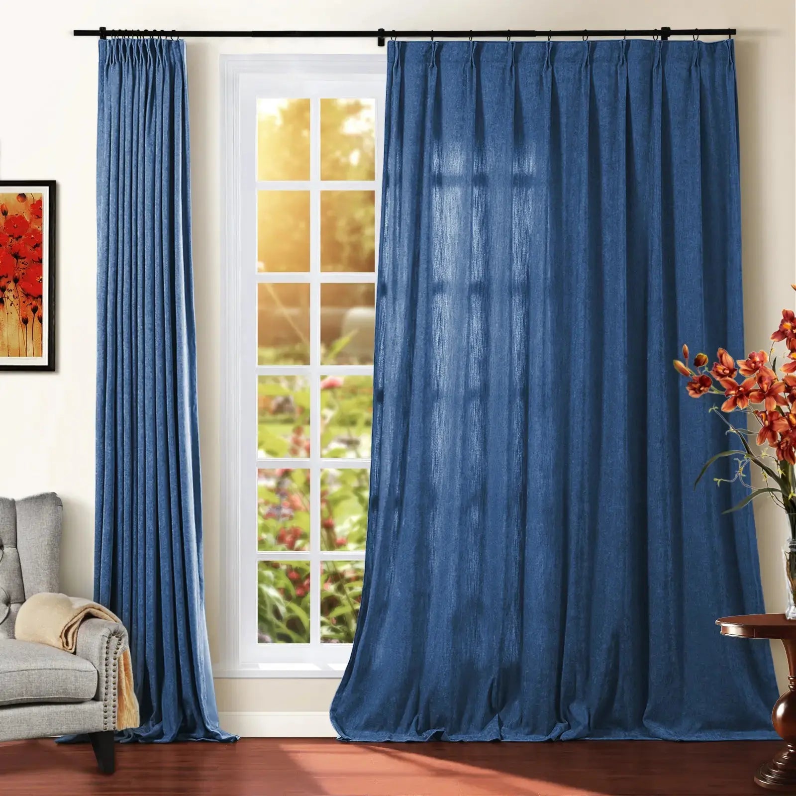 Premium Tino Heavyweight Chenille Pleated Curtains - Elegant Blackout Drapes for Living Room & Bedroom - Soft Textured Thermal Insulated Window Treatments for Home Decor