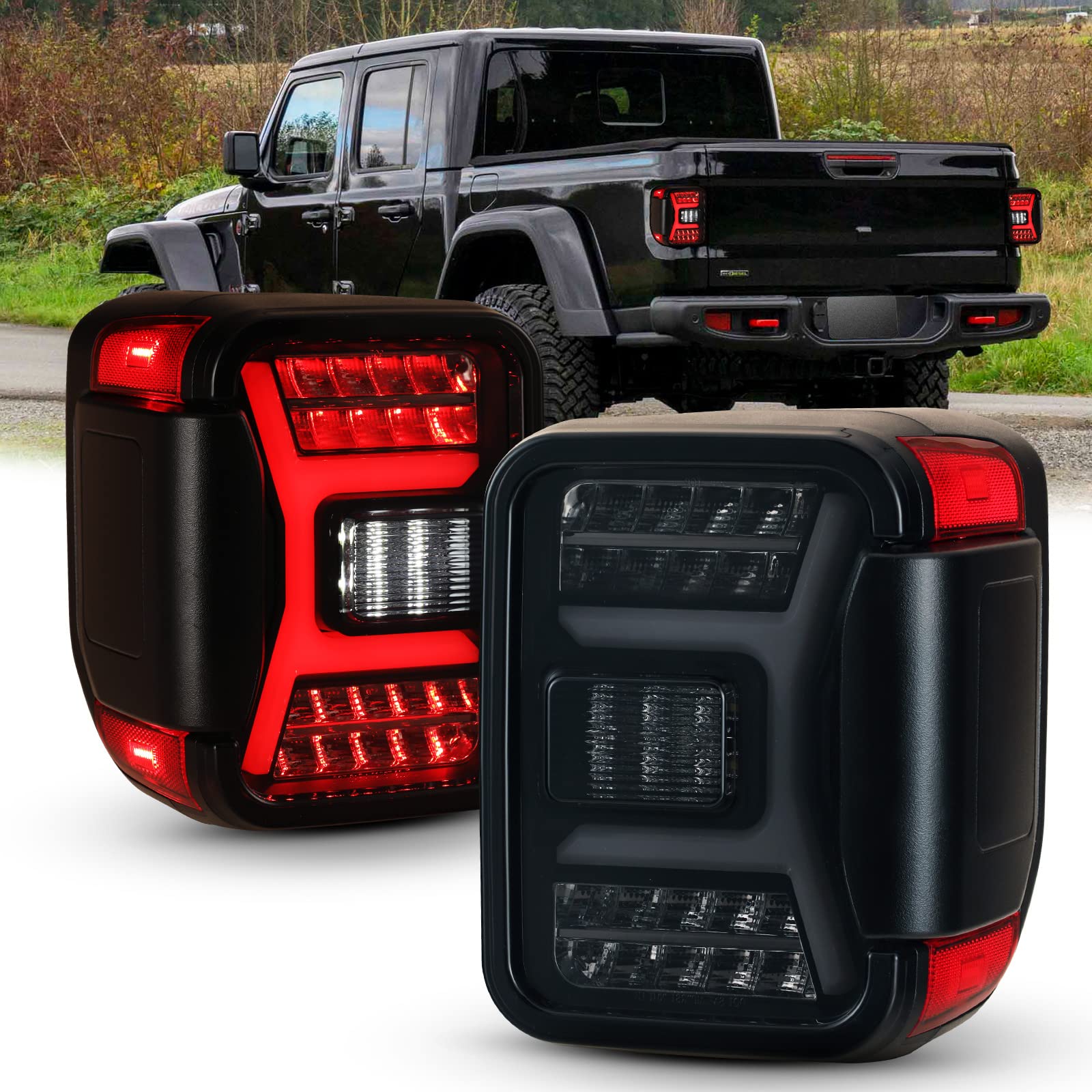 LED Tail Lights for Jeep Gladiator 2019-2025 - Sequential Turn Signal Smoke Lens Tail Lamp Assembly Replacement Accessories | Upgrade Your JT's Style & Safety for Night Driving & Off-Road Adventures