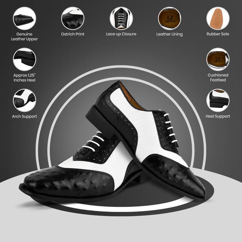 **LIBERTYZENO Men's Genuine Leather Oxford Dress Shoes - Ostrich Print Lace-Up Formal Shoes for Business & Wedding - Perfect Easter Gift for Him**    *(Use for: Office Wear, Special Occasions, Weddings, Easter Gifts, Business Events)*