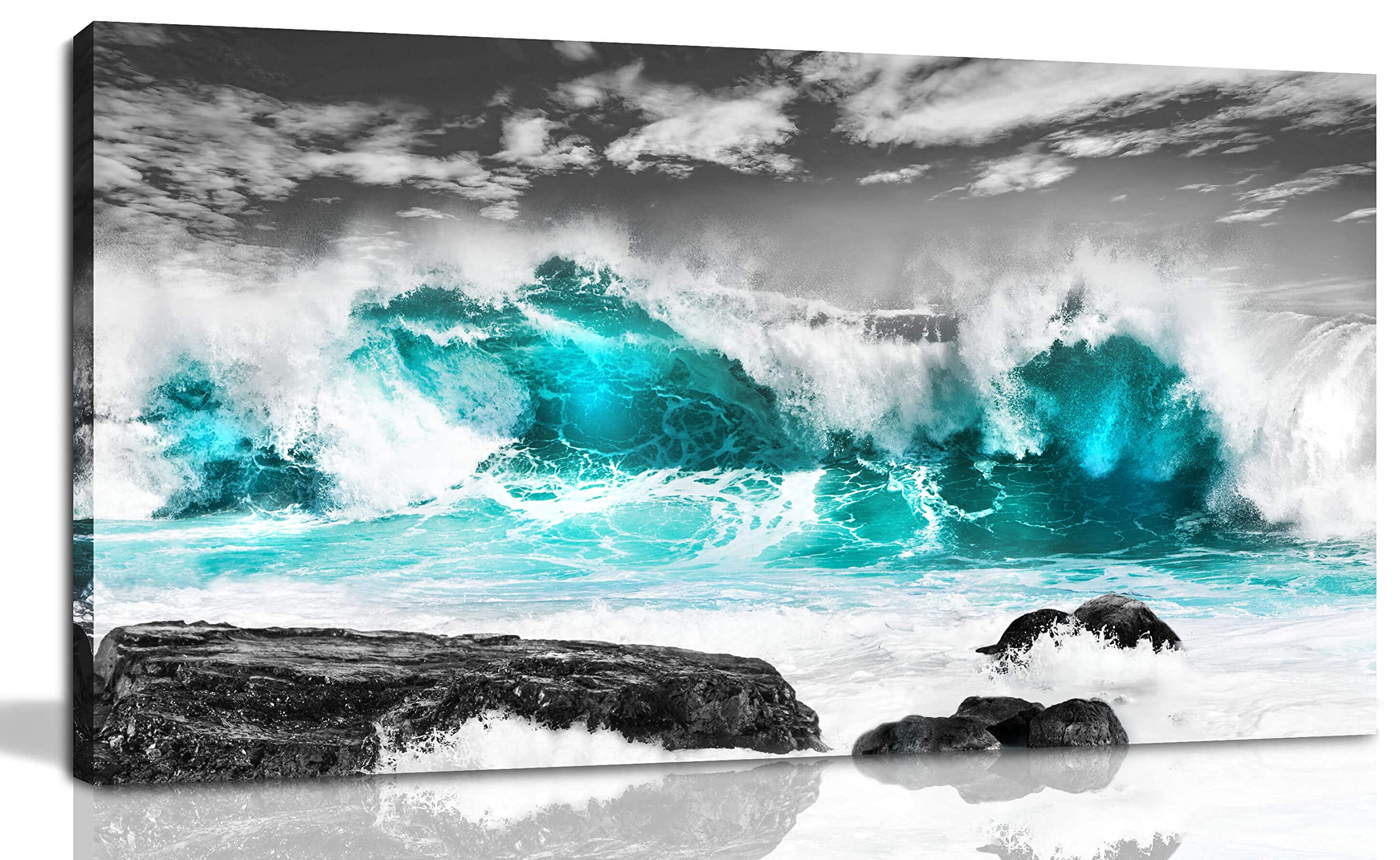 THRLVEART Coastal Beach Wall Art - Teal Ocean Canvas Painting for Living Room & Bedroom Decor (29x59 Inches) | Large Seascape Wall Art for Home, Office, Beach House