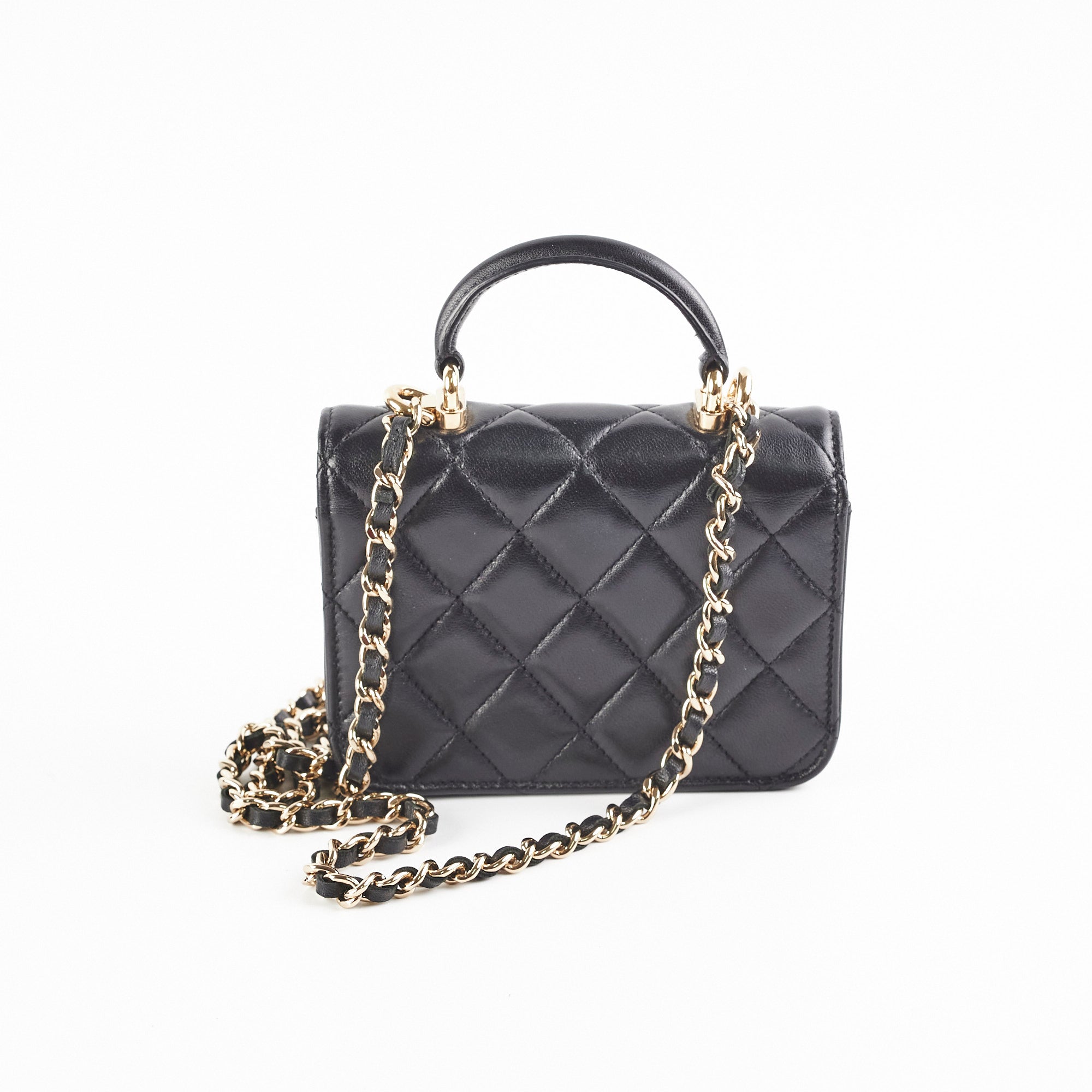 Chanel 21k Micro Top Handle Bag - Genuine Lambskin Leather Black Luxury Handbag for Women | Perfect for Evening Parties, Date Nights & Special Occasions
