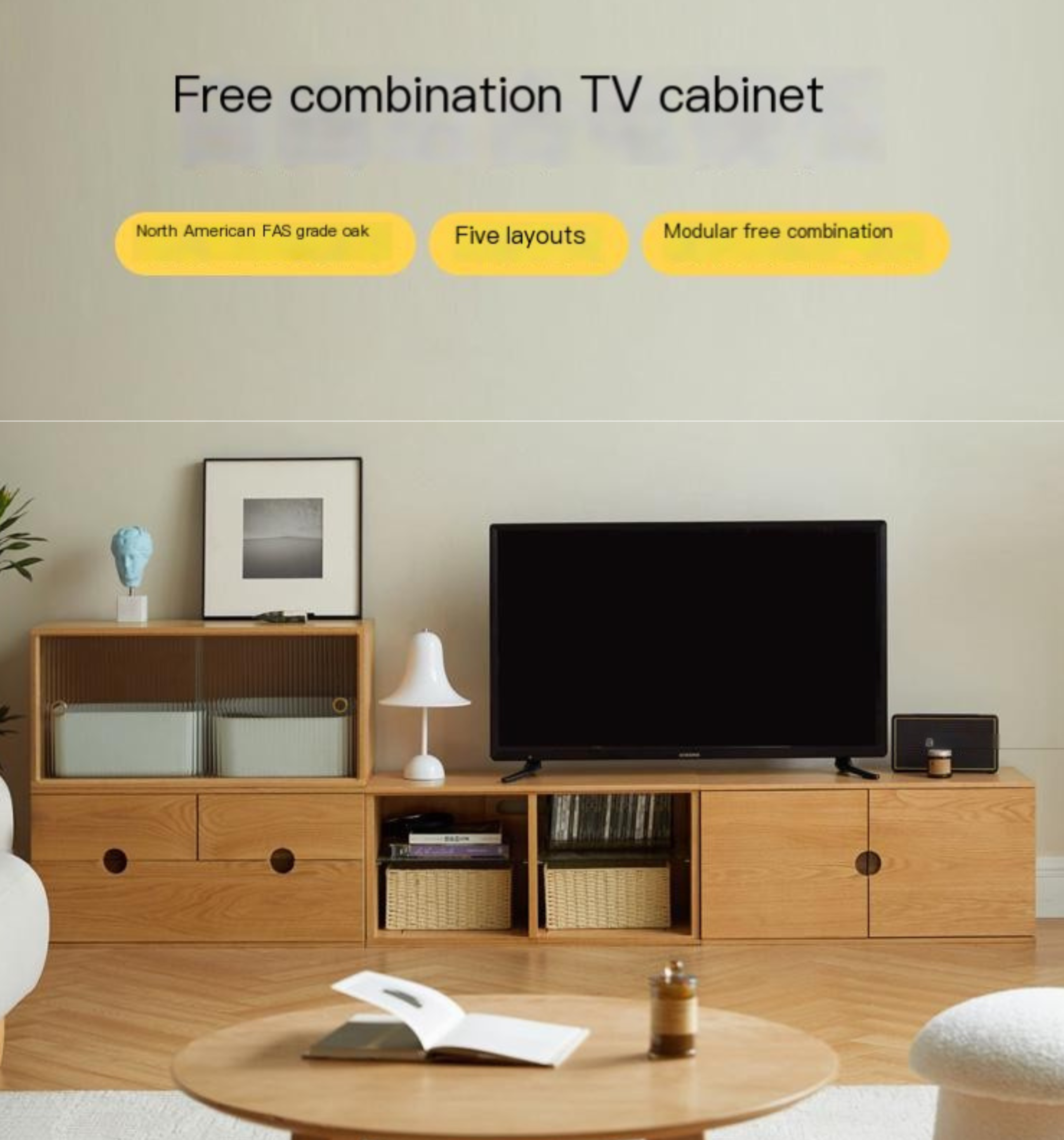 Oak Solid Wood Modern TV Stand - Stylish Entertainment Center for Living Room & Home Theater Setup