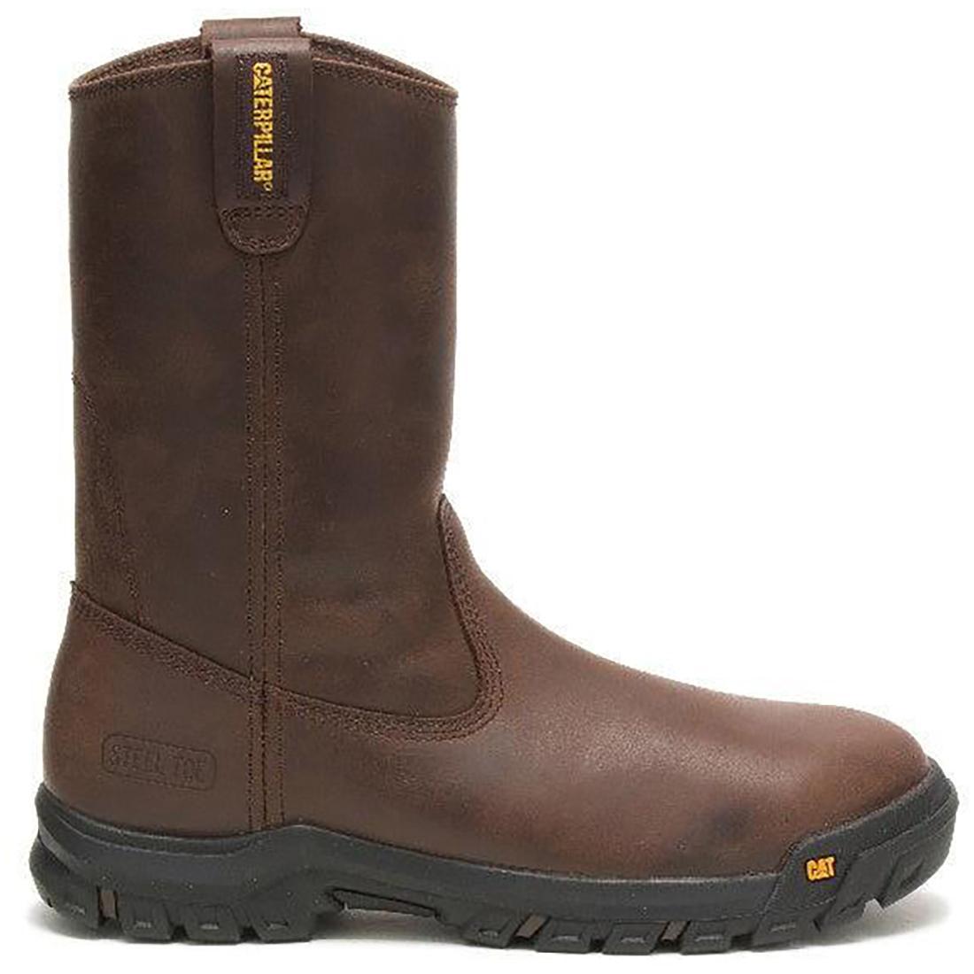 Men's Brown Steel Toe Pull-On Work Boots - Comfortable Drawbar Design for Construction & Warehouse Safety | OSHA Compliant Work Shoes for Electricians, Mechanics & Industrial Workers