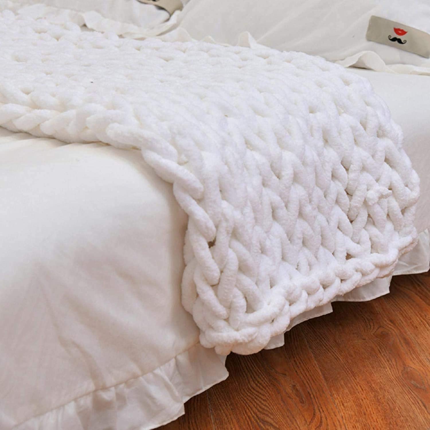 Chenille Wool Yarn for Knitting & Crochet - Thickened Coarse Wool Blanket Yarn, Handmade Ice Strips for Big Blanket Projects (White) | Perfect for DIY Blankets, Scarves, and Home Decor