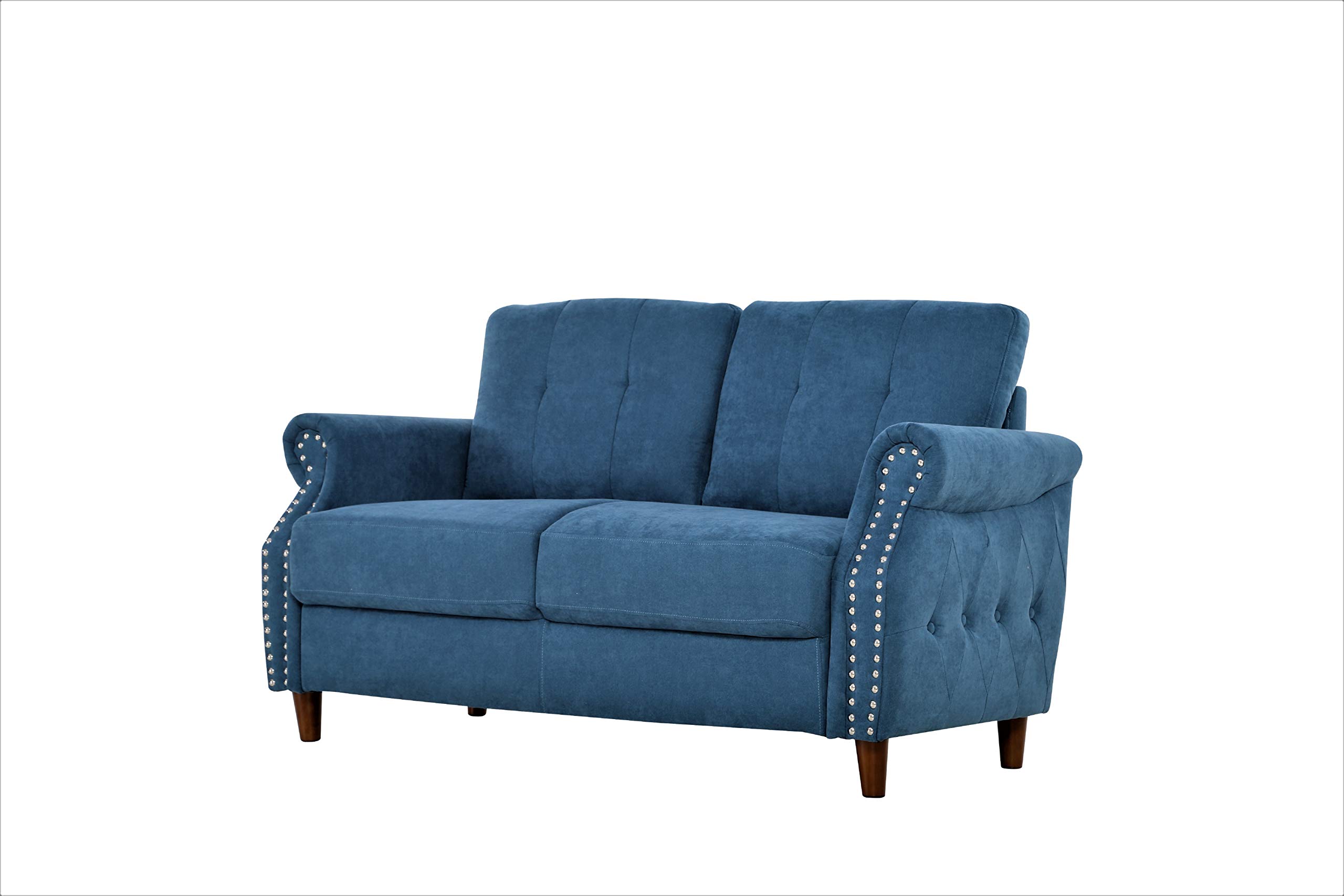 Briscoe Ultra Modern Upholstered Button Tufted Loveseat with Rolled Arms - Blue De France - Contemporary Living Room Sofa for Small Spaces & Apartment Decor
