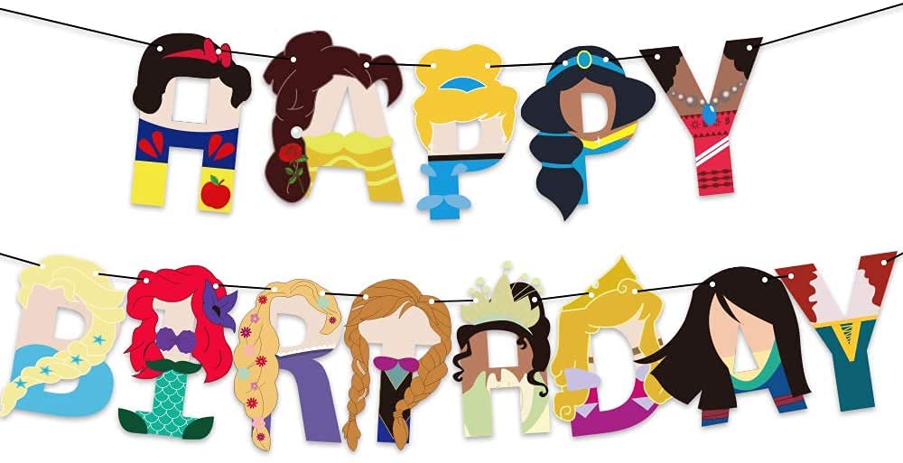 Disney Princess Birthday Party Decorations Set - Happy Birthday Banner, Balloons, Tableware for Girls - Perfect for Princess Themed Birthday Parties, Baby Showers & Special Celebrations