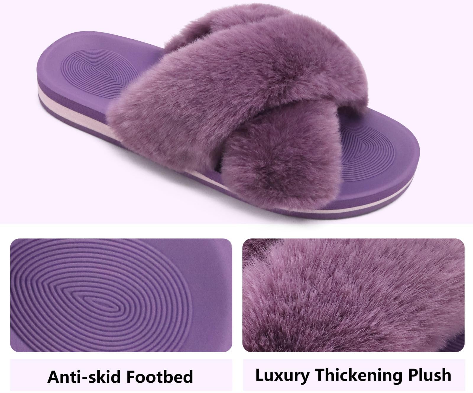 COFACE Women's Fuzzy Slides - Fluffy Faux Fur House Slippers with Arch Support, Open Toe Sandals for Indoor/Outdoor Use - Perfect for Yoga, Lounging & Home Comfort