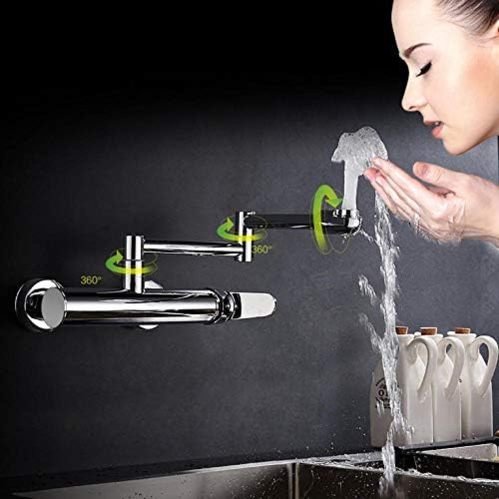 CRJUS Chrome Single Lever Kitchen Faucet with 360° Swivel Spout & Pull-Down Sprayer - High Arc Modern Sink Faucet for Easy Dishwashing & Food Prep (Brushed Nickel Finish) - Perfect for Home Kitchen, Restaurant & Commercial Use