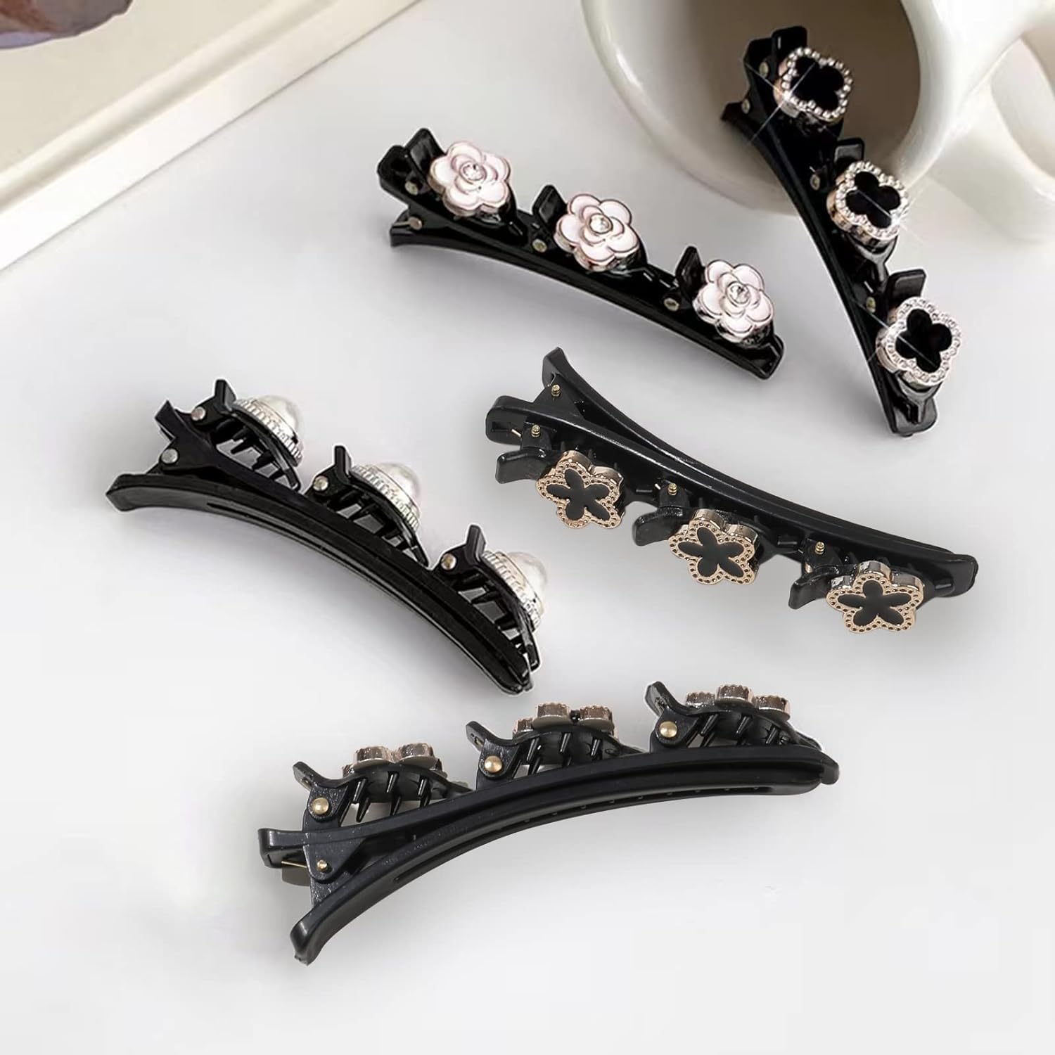 2 Pack Rhinestone Hair Clips for Women - Elegant Braided Flower Barrettes with Sparkling Crystals | Hair Accessories for Long Hair, Weddings, Parties & Special Occasions
