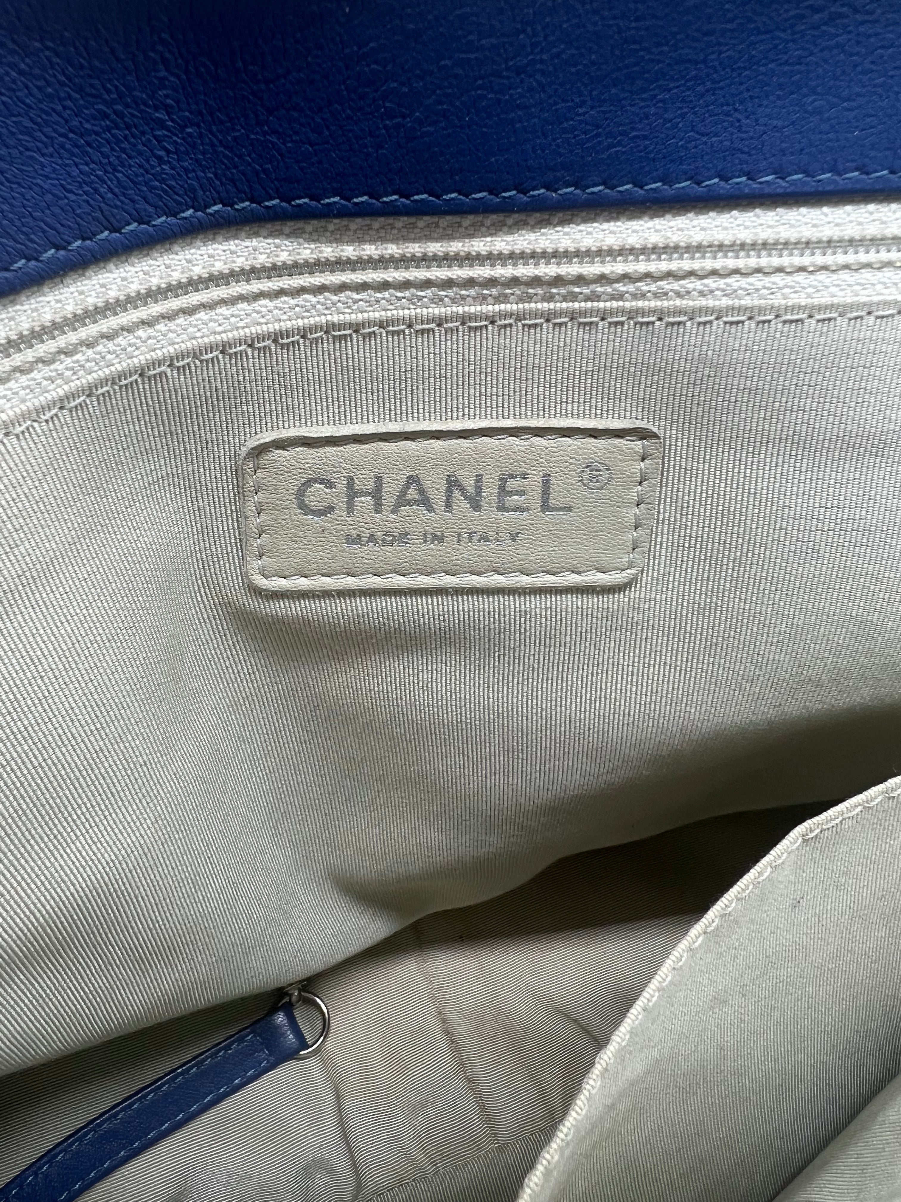 Chanel Vintage 2011-2012 Blue Washed Lambskin Leather Maxi Flap Bag with Chain Strap - Luxury Shoulder Bag for Women, Perfect for Date Night & Special Occasions