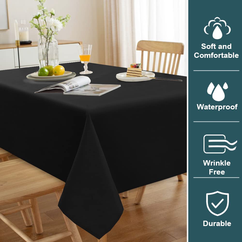 Premium Black Square Tablecloth - Wrinkle Resistant & Waterproof Linen Fabric - 54 x 54 Inch Washable Table Cover for Dining Room, Restaurant, and Outdoor Patio Use