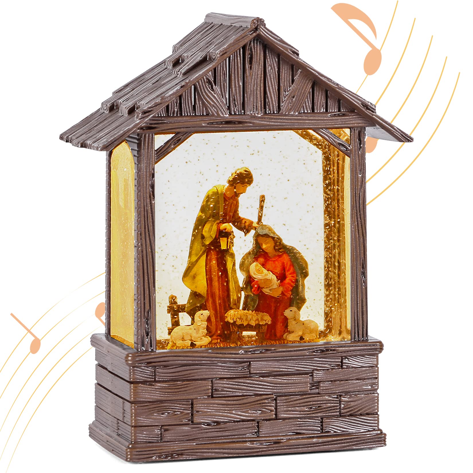 USB & Battery Operated Christmas Snow Globe with Timer & Music - LED Lighted Nativity Scene with Glitter for Holiday Decorations (Perfect for Home, Office, and Christmas Tree Decor)