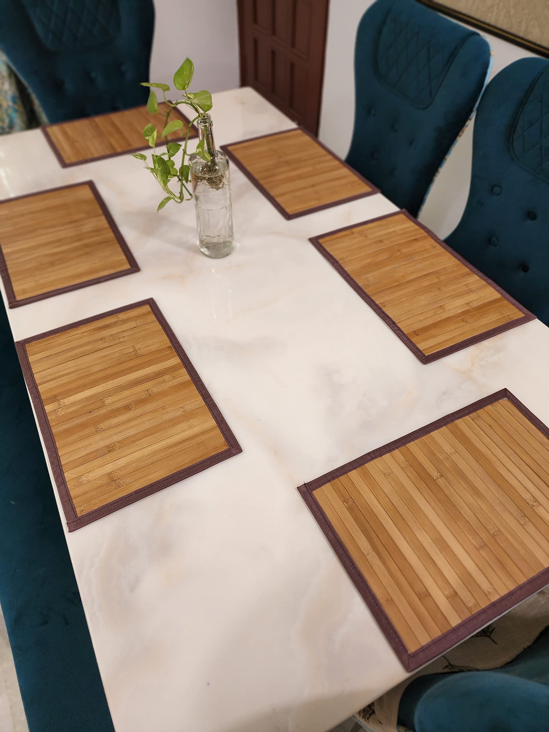 Eco-Friendly Bamboo Placemats & Table Runner Set - Natural Brown for Dining Table Decor | Perfect for Dinner Parties, Home Decor, and Holiday Gatherings