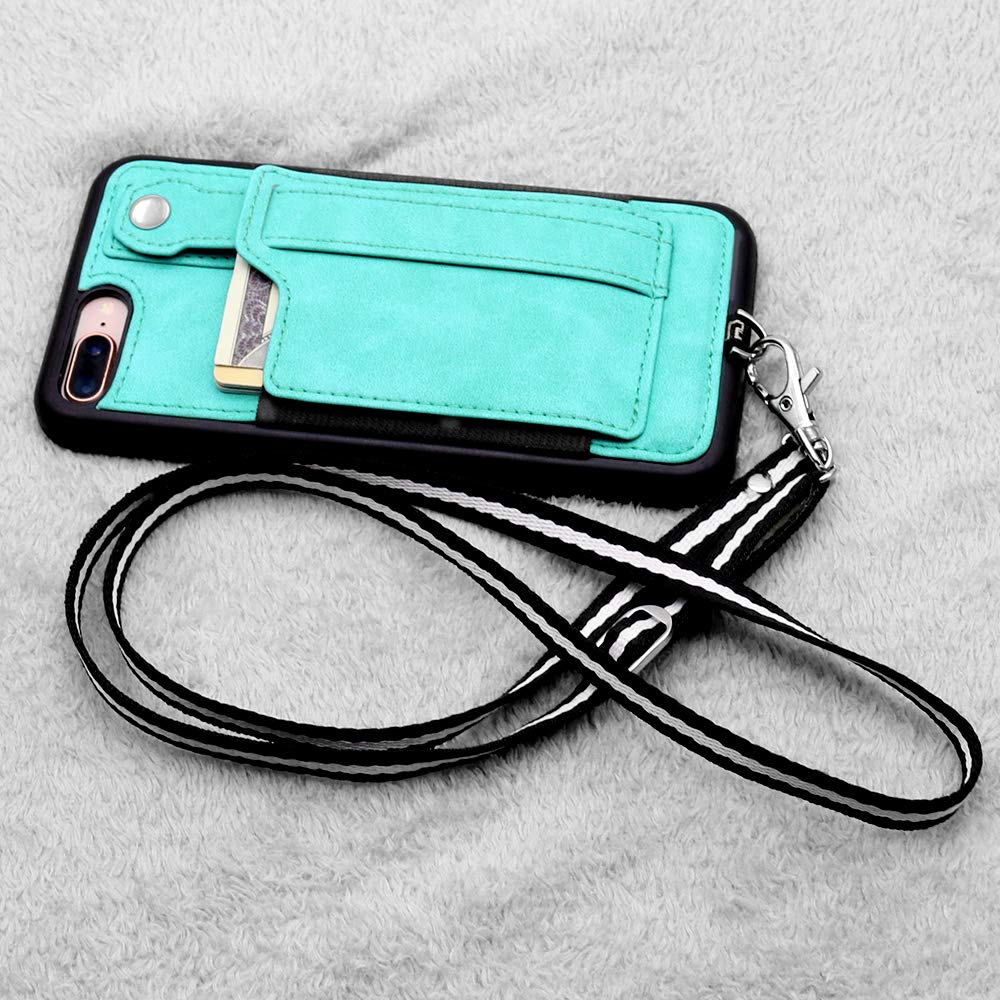 TOOVREN Upgraded iPhone 7 Plus/8 Plus Wallet Case with Card Holder - Slim Protective Phone Cover for Travel, Business & Everyday Use - Aqua Blue