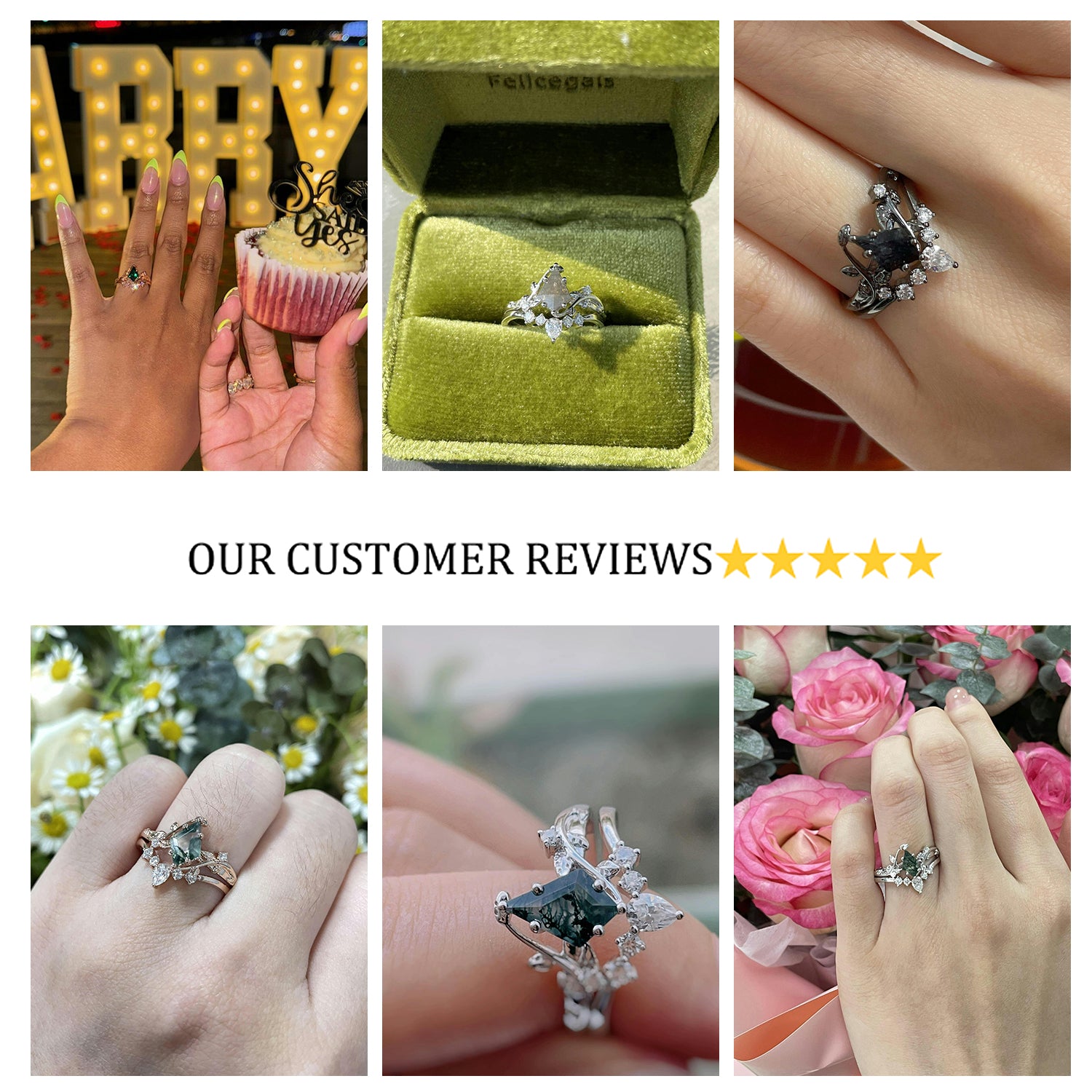 Nature Inspired Unique Kite Cut Moss Agate Leafy Bridal Ring Sets 2pcs - Elegant Wedding Jewelry for Brides, Engagement & Anniversary Gifts - Perfect for Outdoor Ceremonies & Boho Weddings