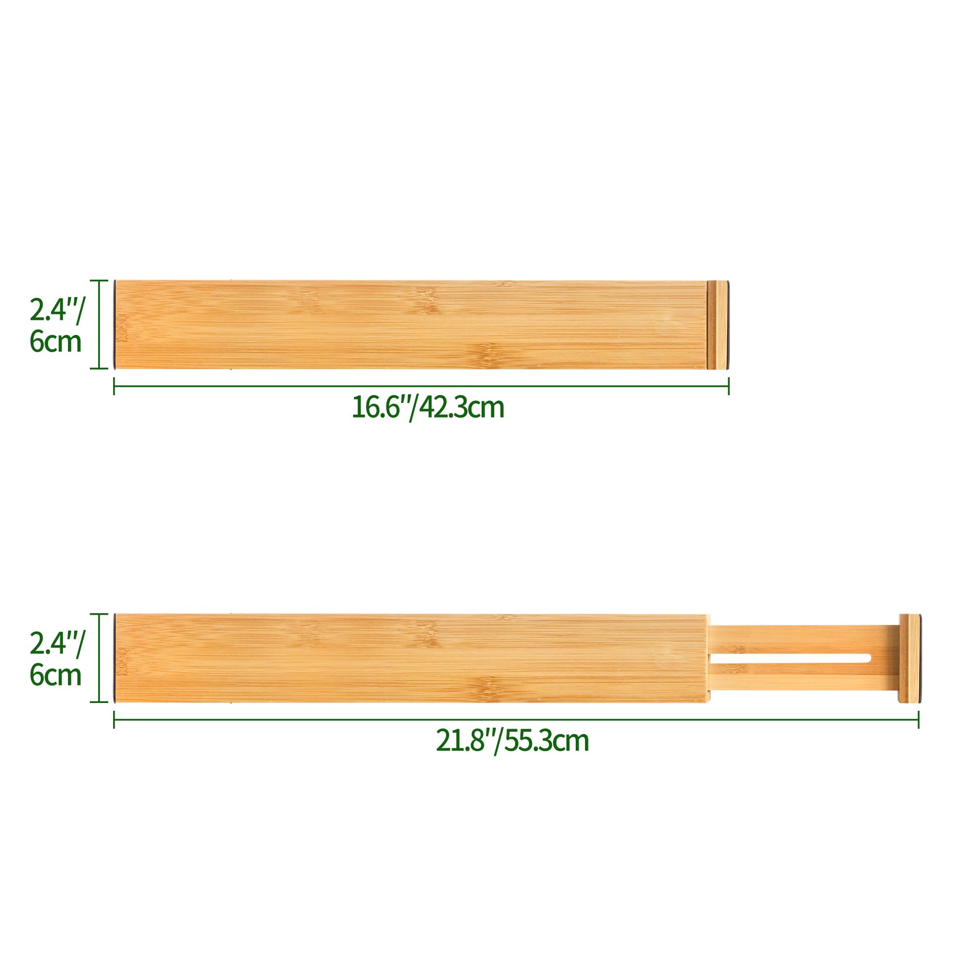 Adjustable Bamboo Drawer Organizers 6-Pack - Expandable Kitchen, Bedroom & Bathroom Drawer Dividers for Dressers, Cabinets & Office Storage - Perfect for Clutter-Free Organization