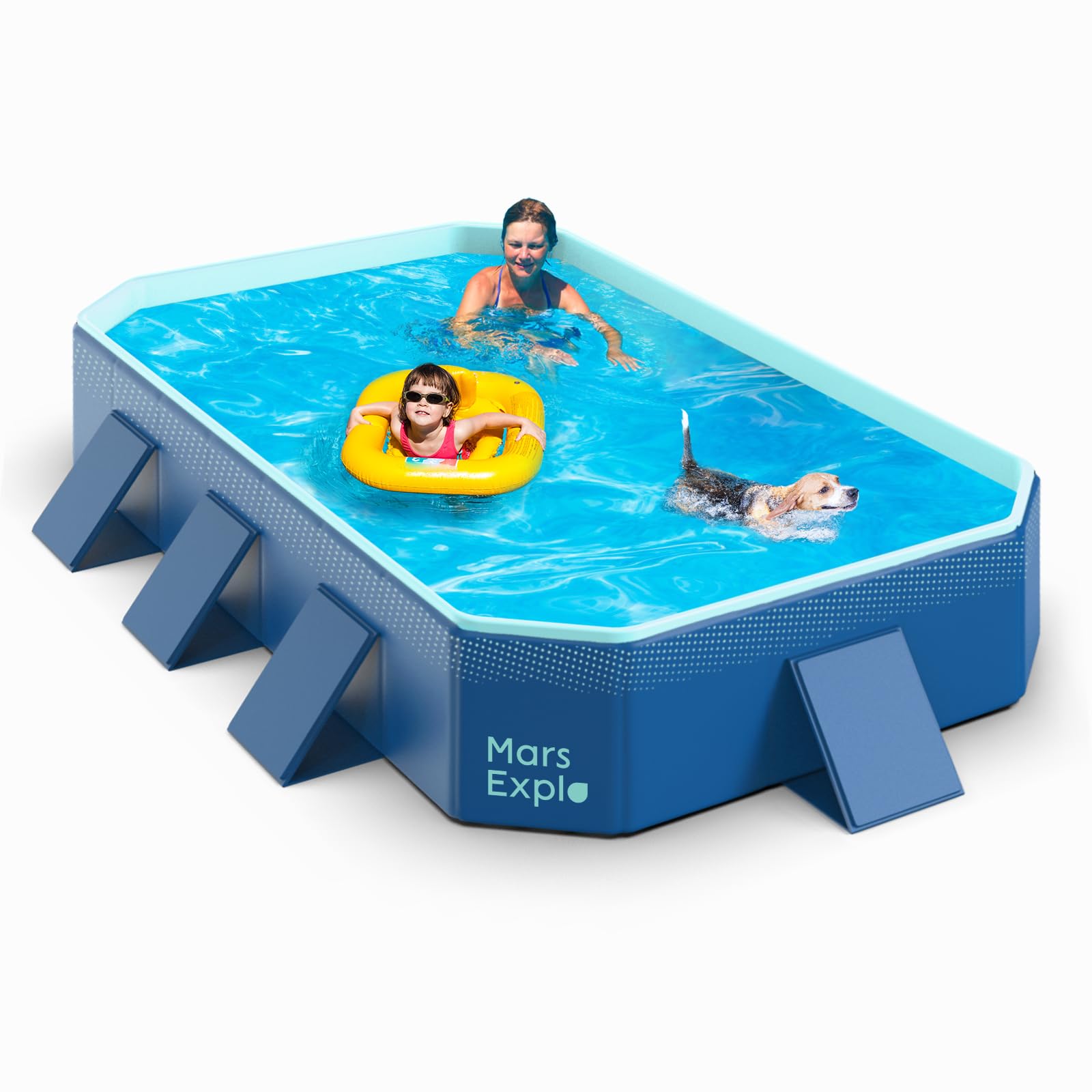Foldable Non-Inflatable Swimming Pool for Kids & Adults - Extra Large Portable Kiddie Pool, Dog Bath Tub & Family Outdoor Pool (113
