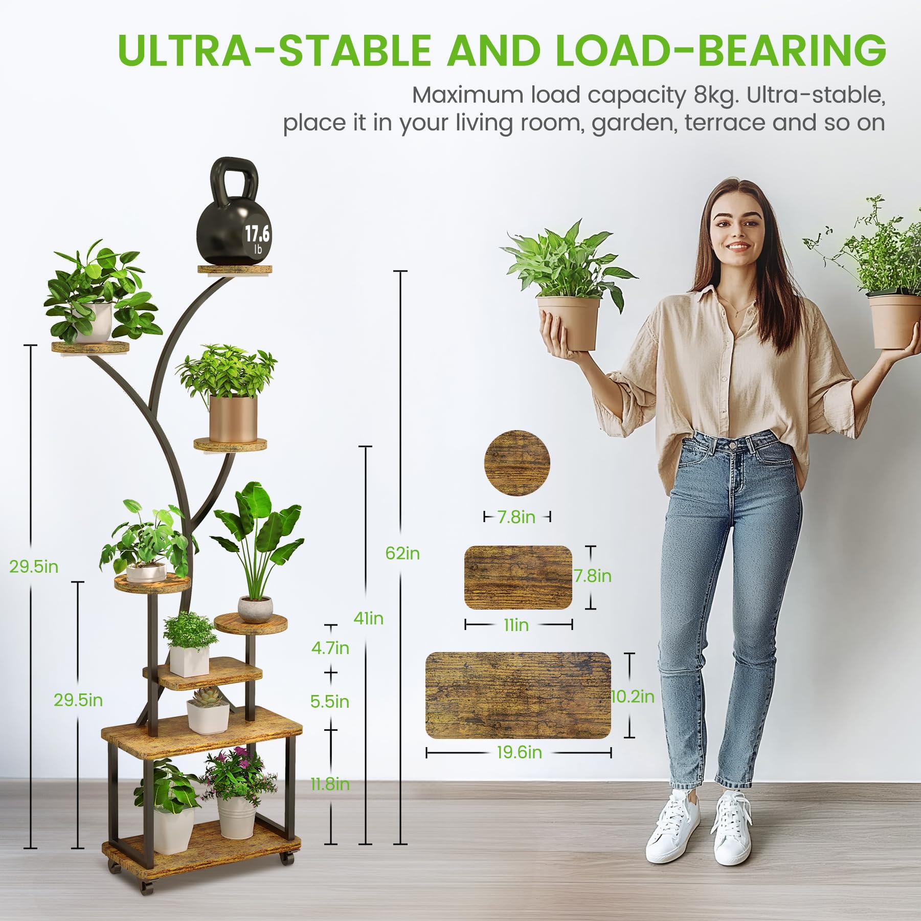 8-Tier Metal Plant Stand with Grow Lights & Wheels - 60.8