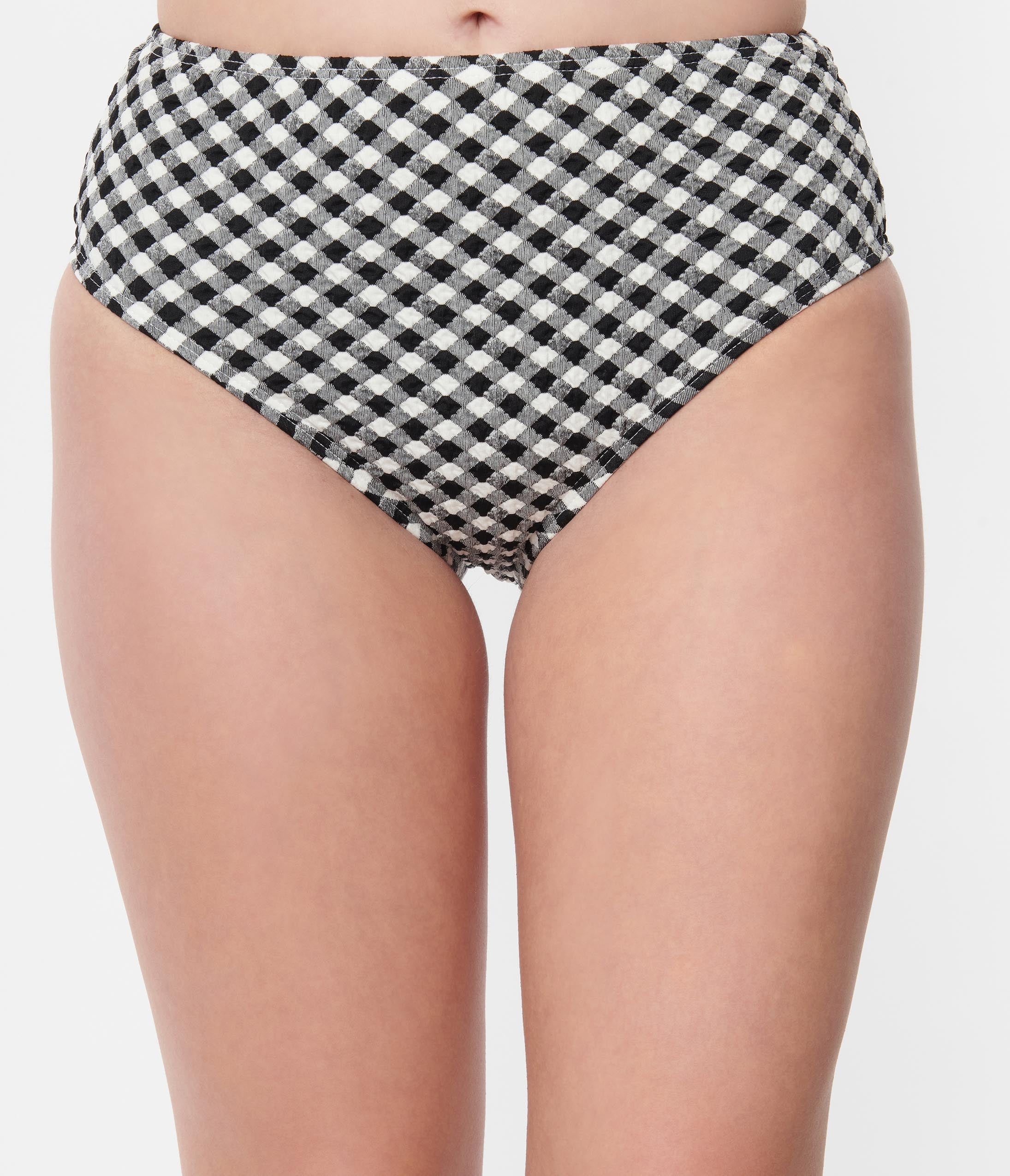 Vintage Black & White Gingham Daphne Swim Bottoms - Retro High Waisted Bikini Bottom for Women - Perfect for Beach Vacations & Pool Parties