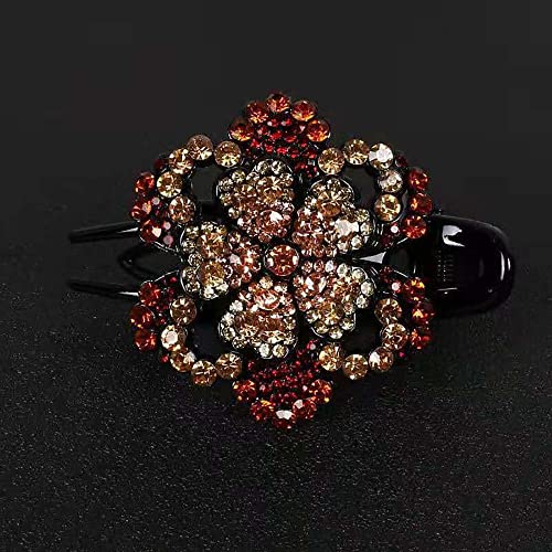 Vintage Rhinestone Duckbill Hair Clip with Resin Flower - Orange Hair Claw for Women & Girls, Ponytail Holder & Headdress Accessory | Perfect for Weddings, Parties & Everyday Style