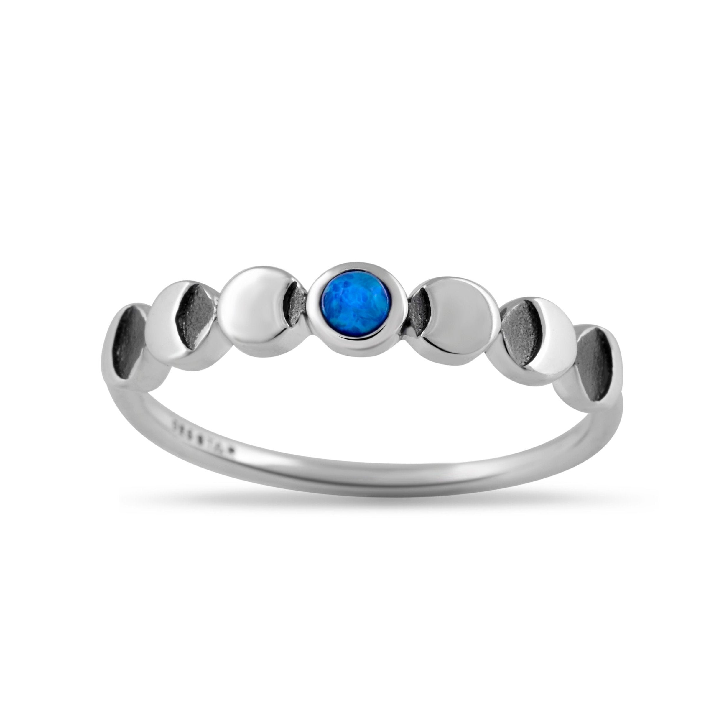 Blue Opal Ring with Lunar Phases Design - Elegant Celestial Jewelry for Women, Perfect for Boho Style, Spiritual Healing & Moon Magic Rituals