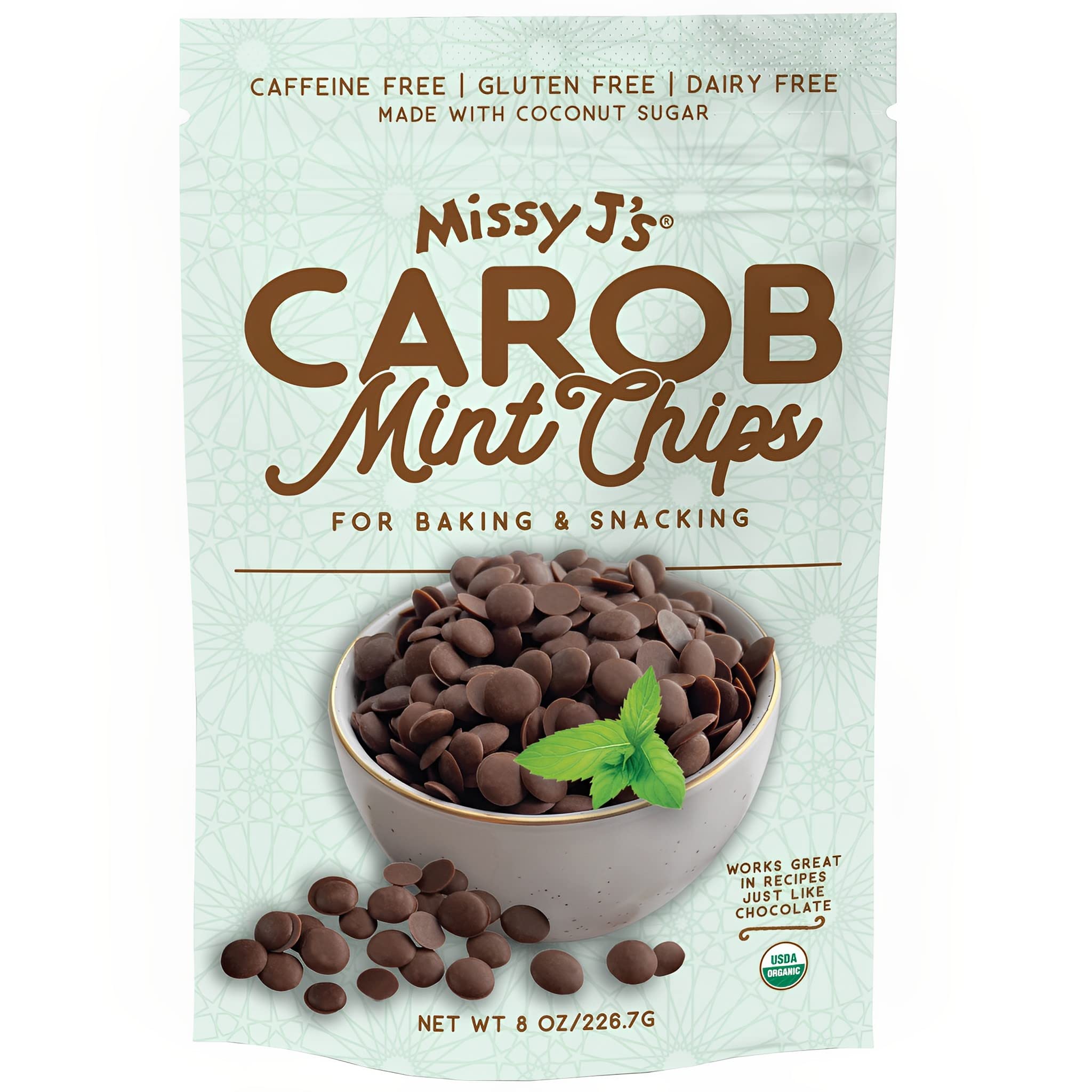 Organic Mint Carob Chips 8oz - Vegan, Gluten-Free Snacks for Healthy Treats