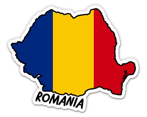 Squiddy Romania Map with Flag Vinyl Sticker Decal - 3 Inch Waterproof Decal for Phone, Laptop, Water Bottle - Perfect for Travel Lovers & Country Pride Decoration