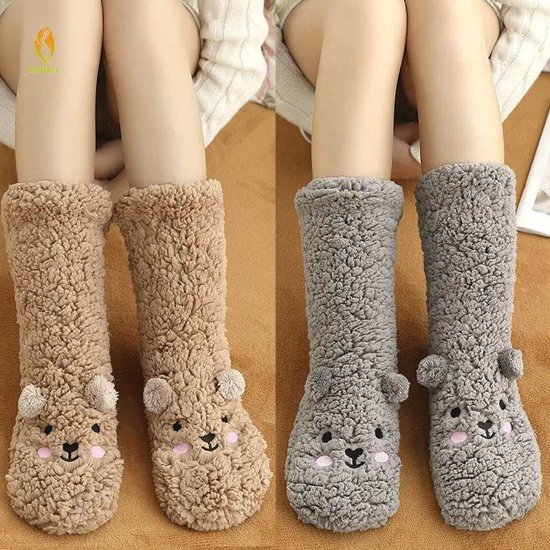 Cozy Fuzzy Bear Socks for Women & Men - Soft Winter Warm Slipper Socks with Non-Slip Grip - Perfect for Christmas Gifts, Home Relaxing & Cold Weather Comfort