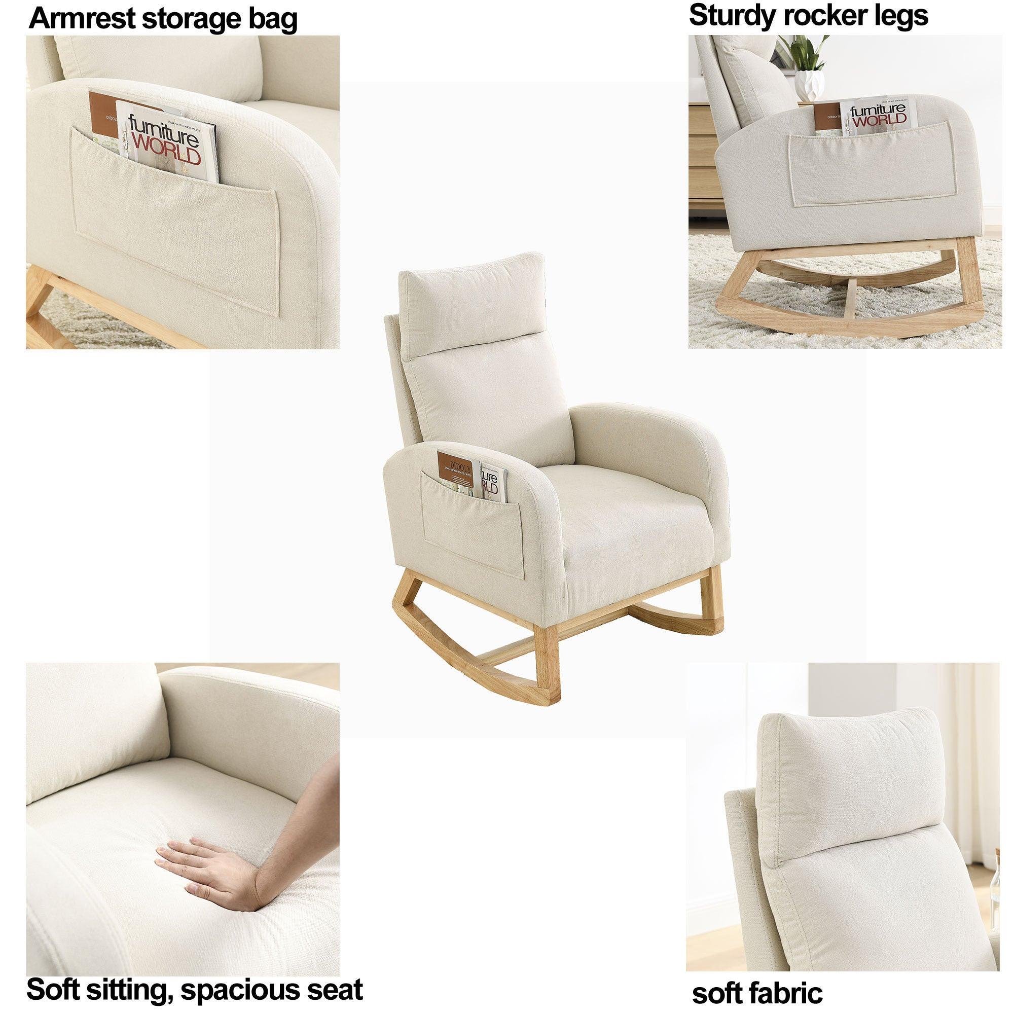 27.6W Modern Accent High Backrest Rocking Chair with Side Pockets - Comfortable Lounge Armchair for Living Room, Bedroom & Nursery - Perfect for Relaxing, Reading & Nursing