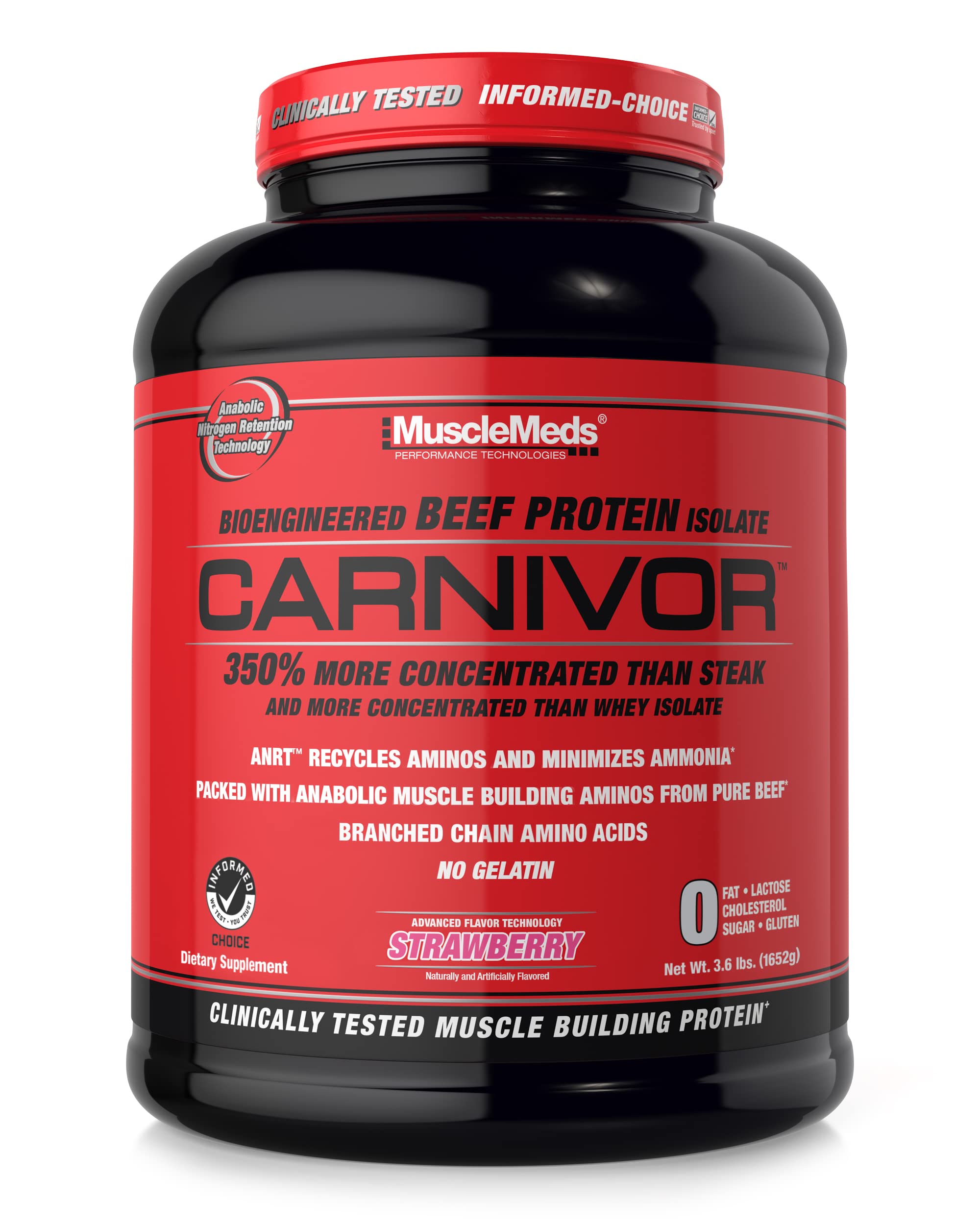 MuscleMeds Carnivor Beef Protein Isolate Powder - Strawberry Flavor, 3.9lb (56 Servings) | High Protein Supplement for Muscle Growth & Recovery | Ideal for Post-Workout, Fitness Enthusiasts & Bodybuilders