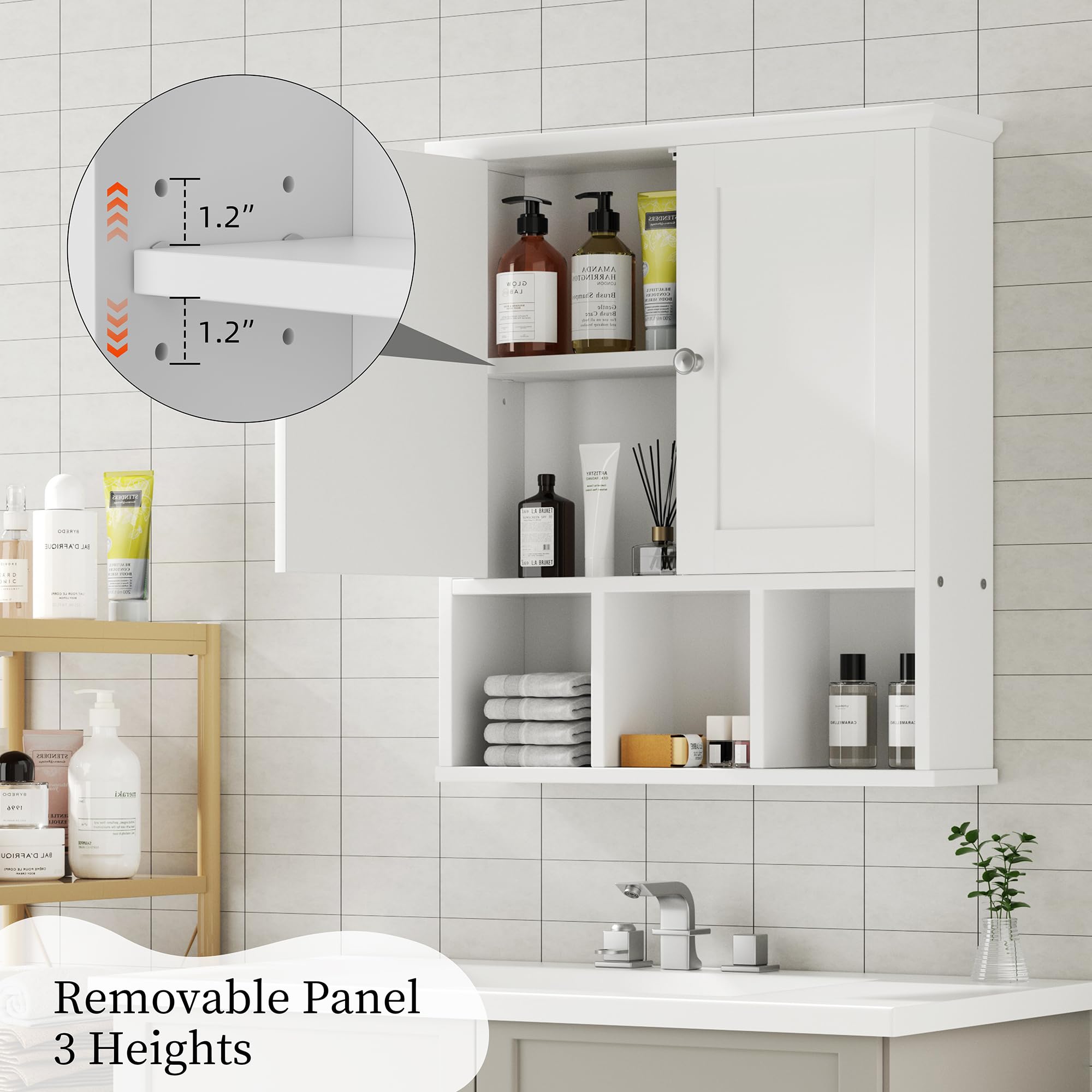 Shintenchi White Bathroom Wall Cabinet with Door - Over The Toilet Storage Organizer with Adjustable Shelves & Open Shelf - Perfect for Small Bathroom Organization, Medicine Storage & Bathroom Decor