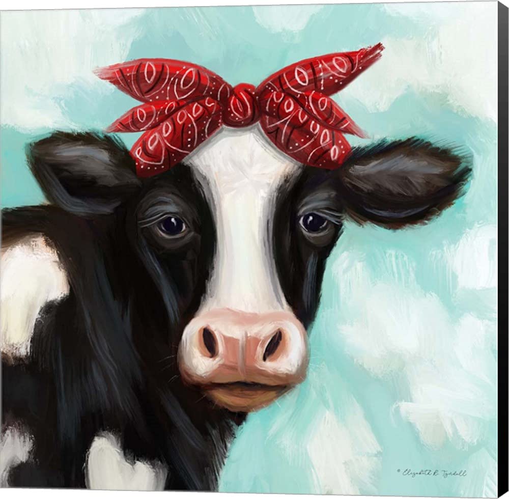 Elizabeth Tyndall Cow Girl Canvas Art - 24x24 Inch Museum Wrapped Wall Painting with Black Sides | Western Home Decor, Ranch Style Living Room, Country Themed Bedroom