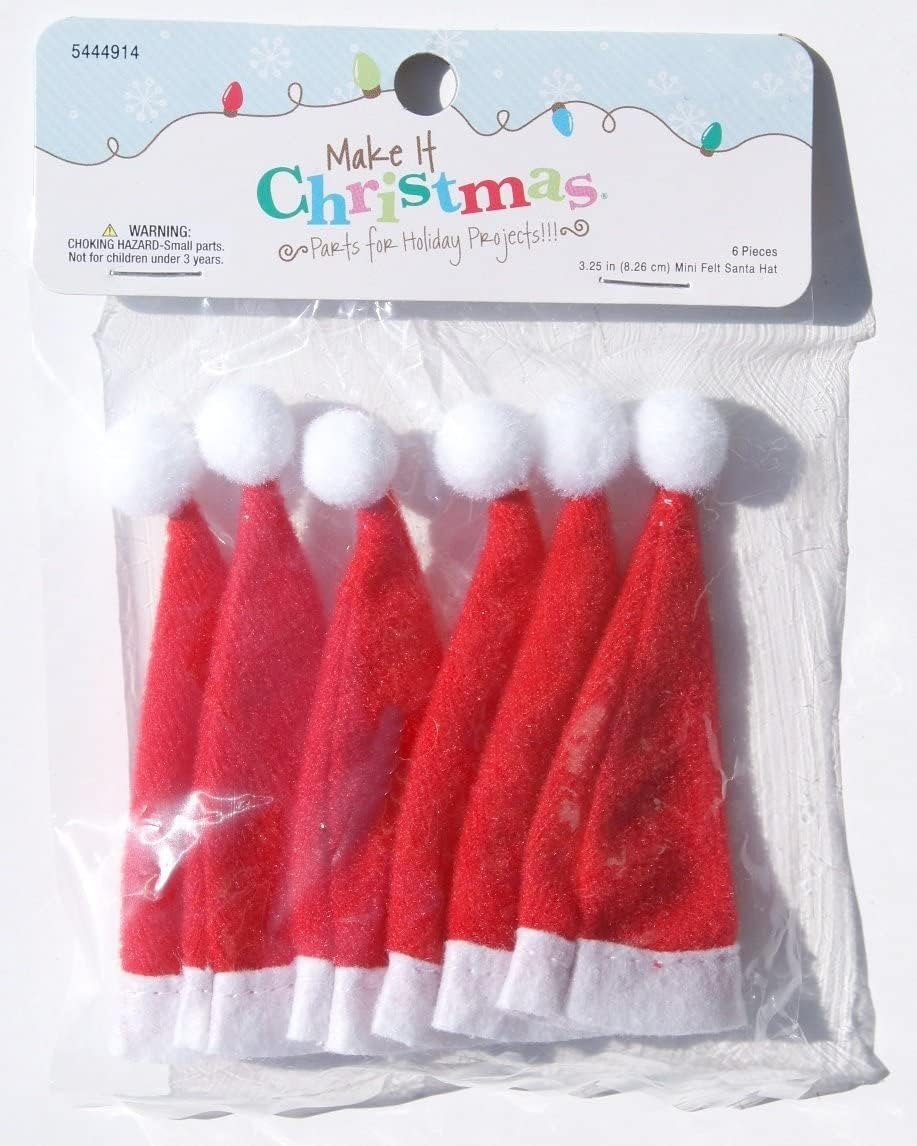 Mini Santa Gnome Hats for Christmas - 6 Pack Small Holiday Hats for Stocking Stuffers, DIY Crafts, Tree Ornaments & Festive Party Decorations
