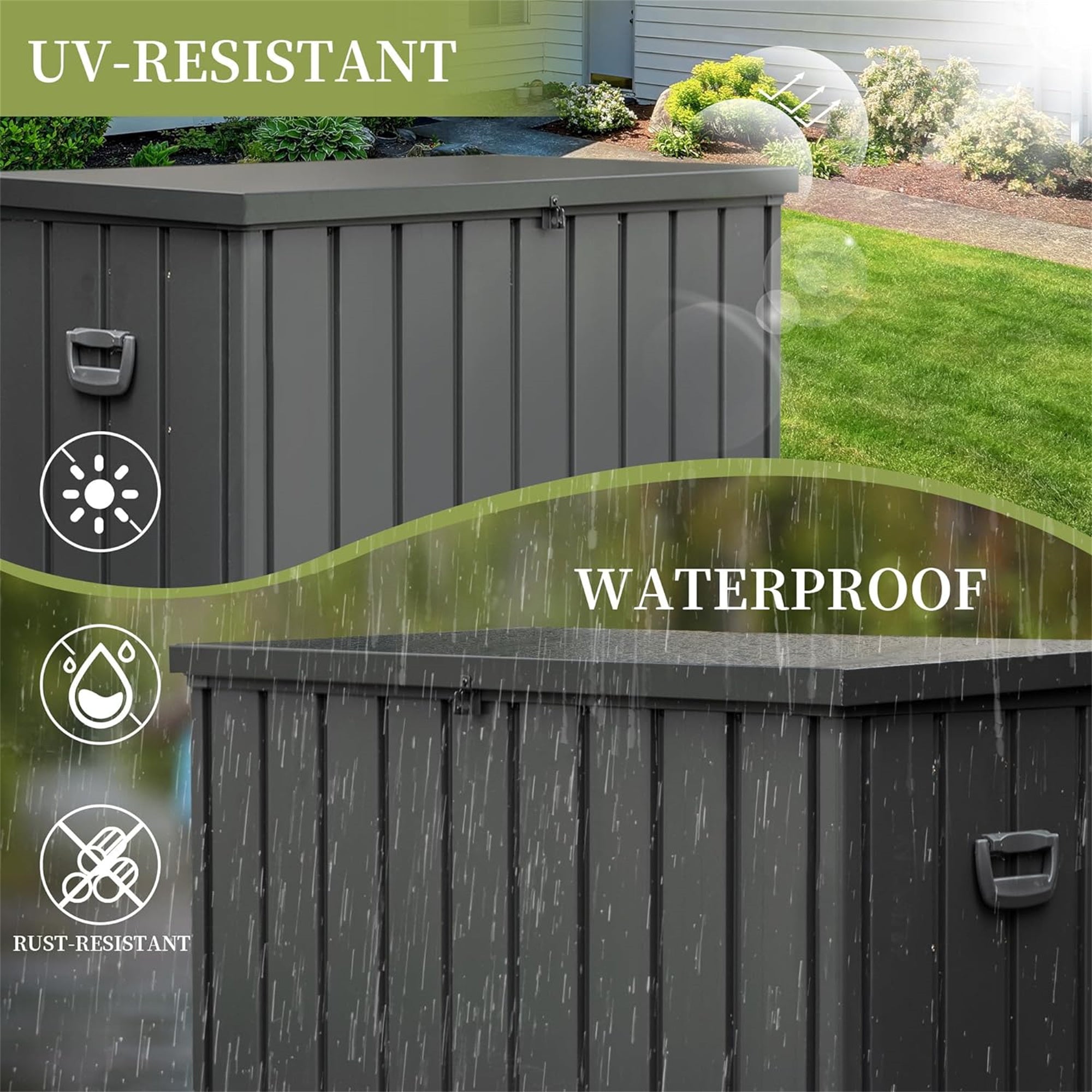 200 Gallon Outdoor Storage Deck Box - Waterproof & Lockable Large Patio Storage Bin for Cushions, Pillows, Garden Tools (Dark Gray) | Perfect for Backyard, Poolside & Patio Organization