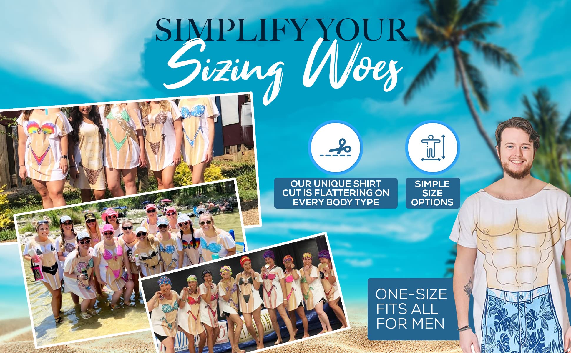Funny Bikini Print T-Shirt Dress - Beach Cover Up for Women & Men | Pool Party, Vacation Outfit
