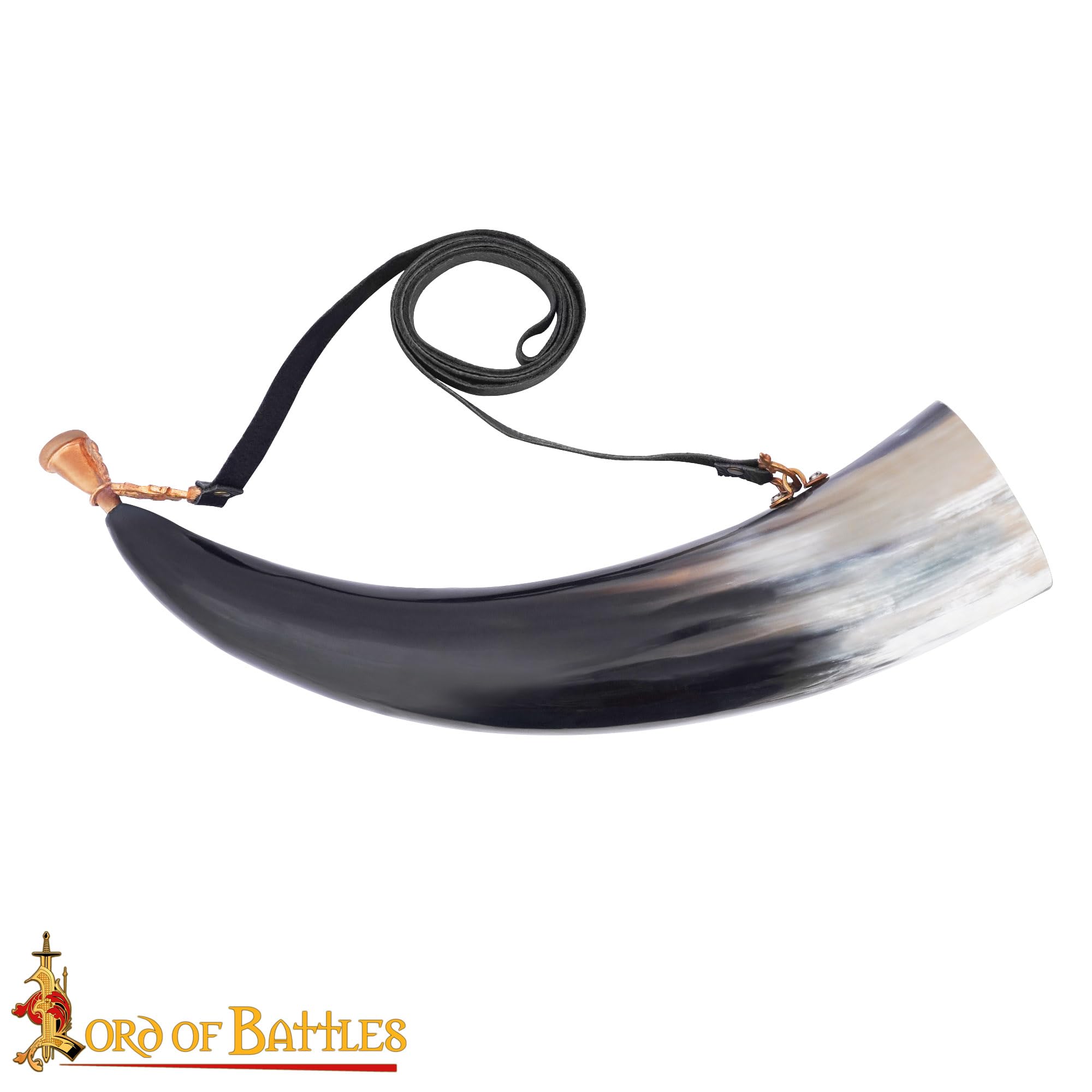 Authentic Viking Battle Horn - Medieval Gjallarhorn with Handcrafted Bronze Mouthpiece | Norse Drinking Horn for Historical Reenactments, Viking Weddings & Themed Parties