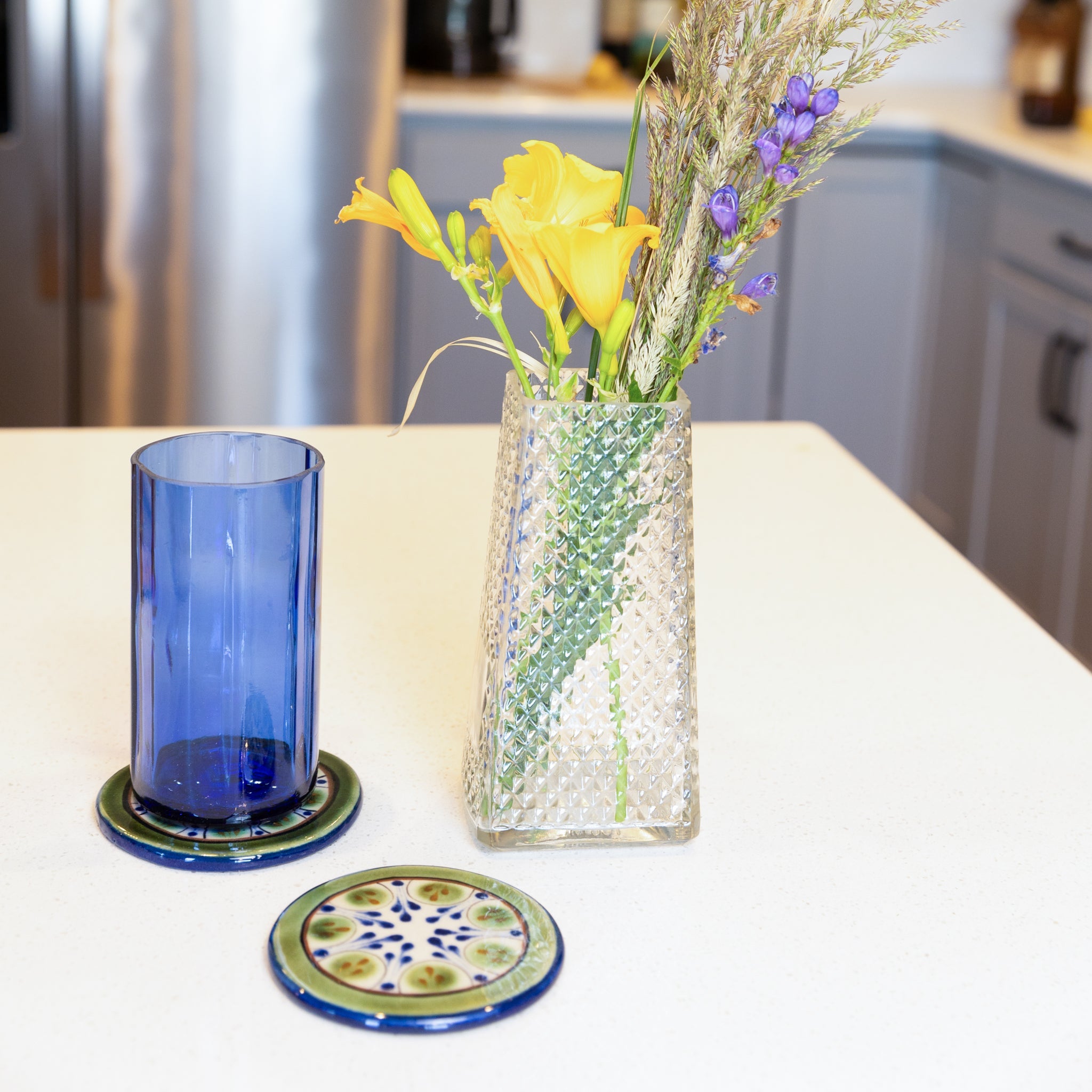 Eco-Friendly Reclaimed Glass Bottle Tapered Flower Vase - Handmade Home Decor for Dining Table, Wedding Centerpiece & Boho Room Decor