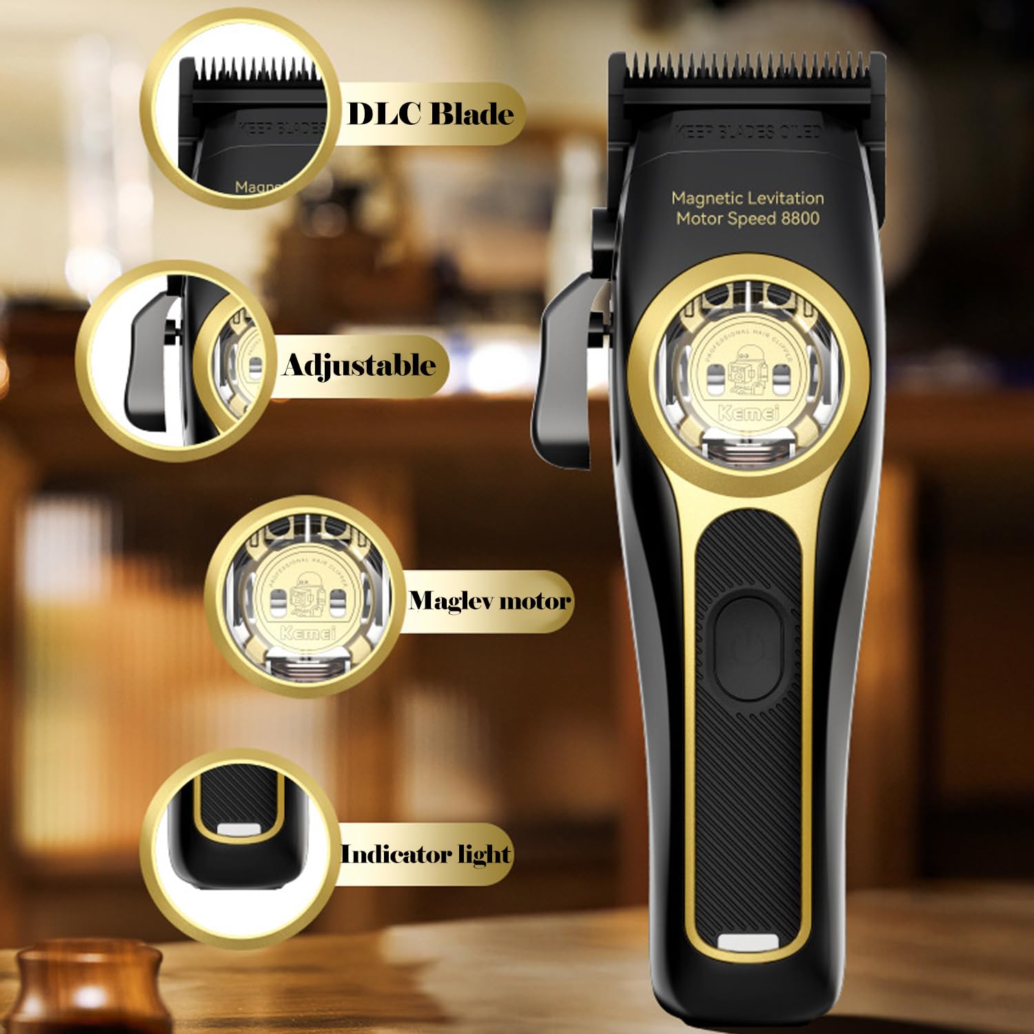 KEMEI 2373 Professional Cordless Hair Clipper for Men - Maglev Brushless Motor, Adjustable DLC Blade Barber Machine - Perfect for Home Haircuts, Salon Styling & Beard Trimming